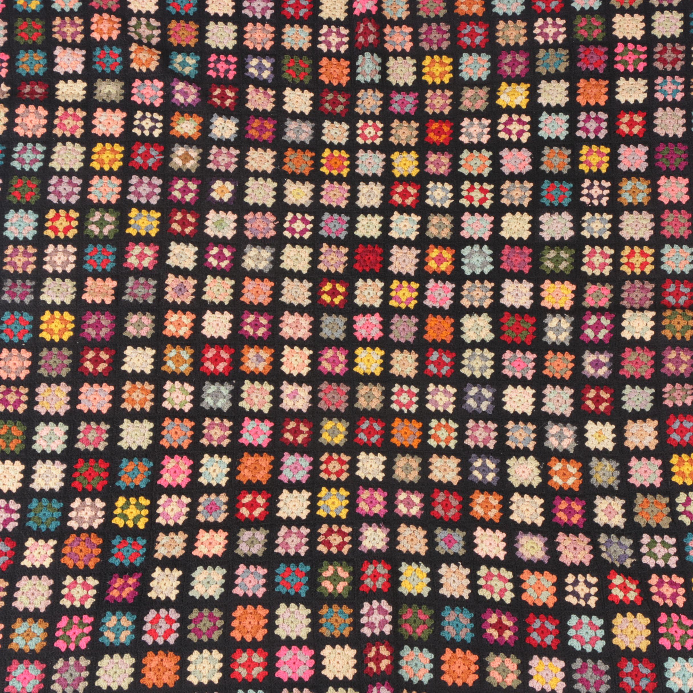 Vintage Hand Crocheted "Granny Square" Afghan