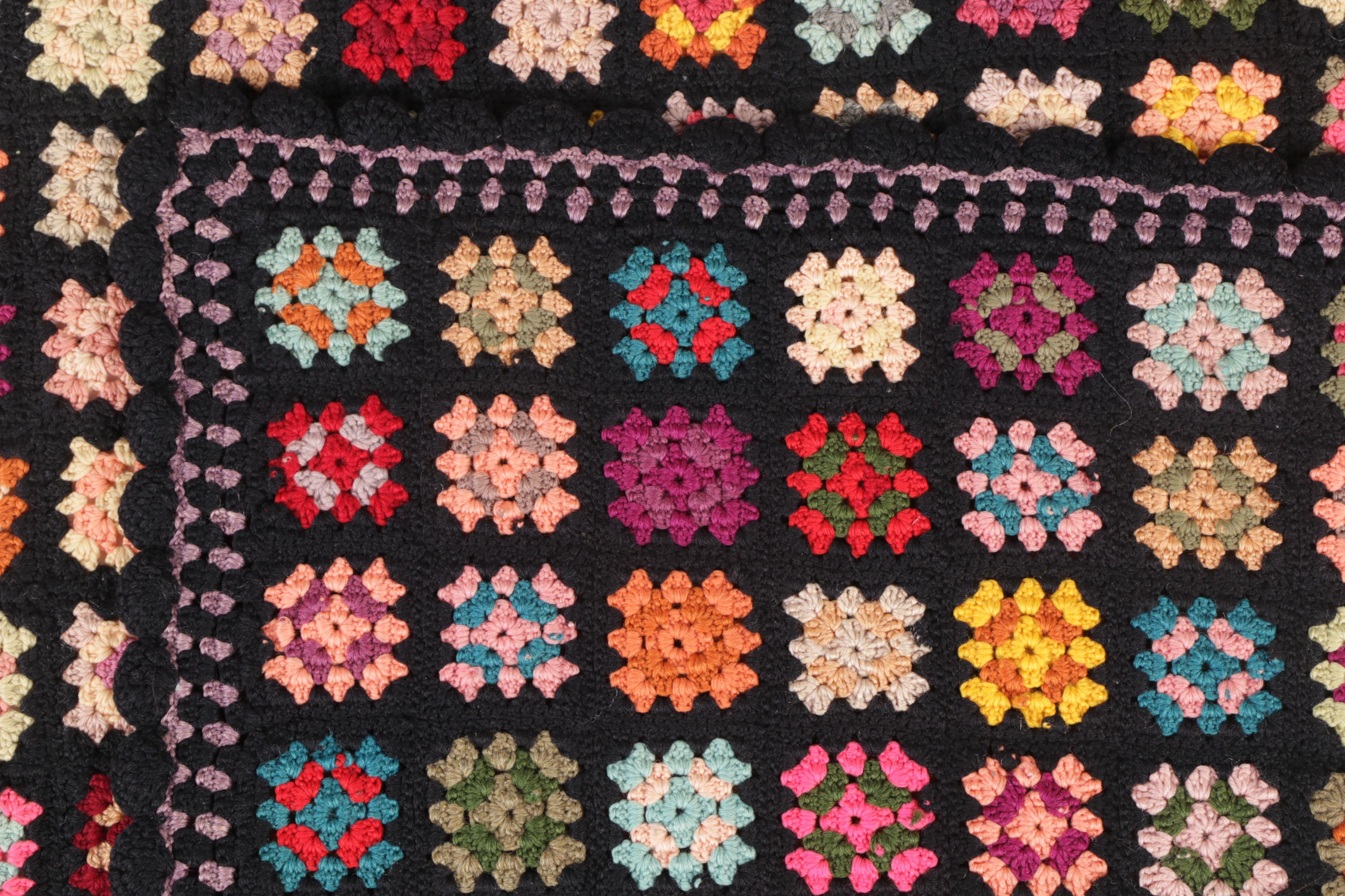Vintage Hand Crocheted "Granny Square" Afghan