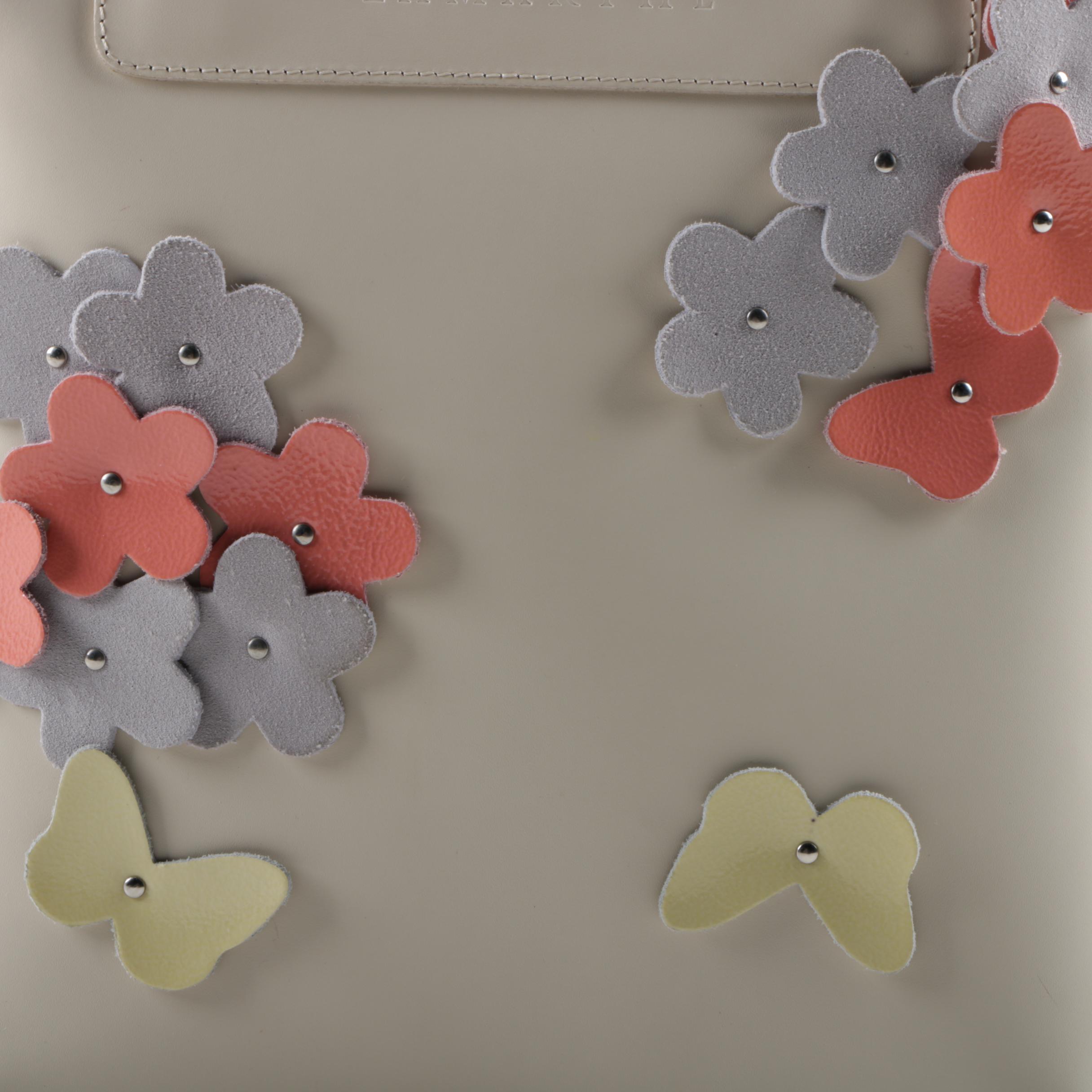 Lamarthe Beige Leather Handbag with Floral Appliques