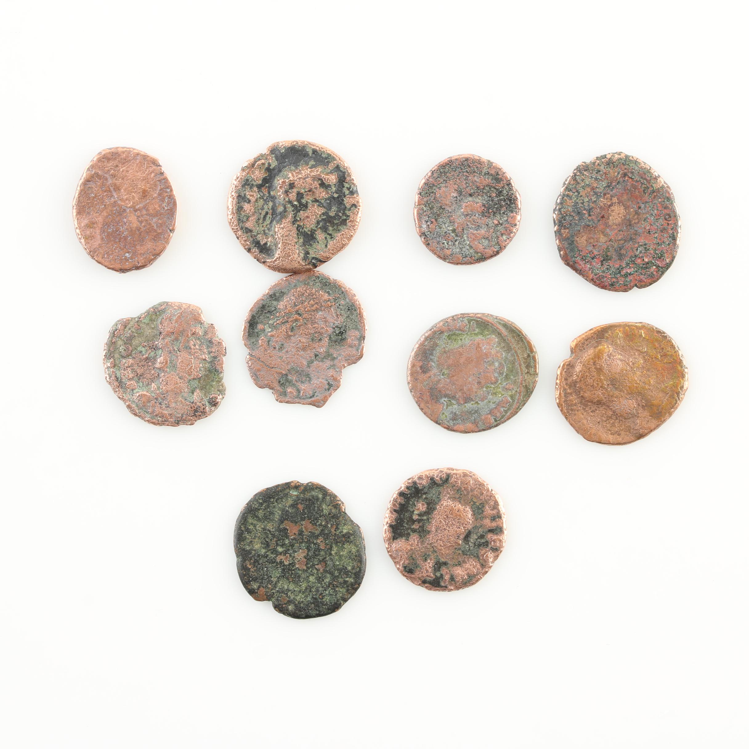 Ten Ancient Roman Imperial Bronze Coins from Constantine the Great's Era