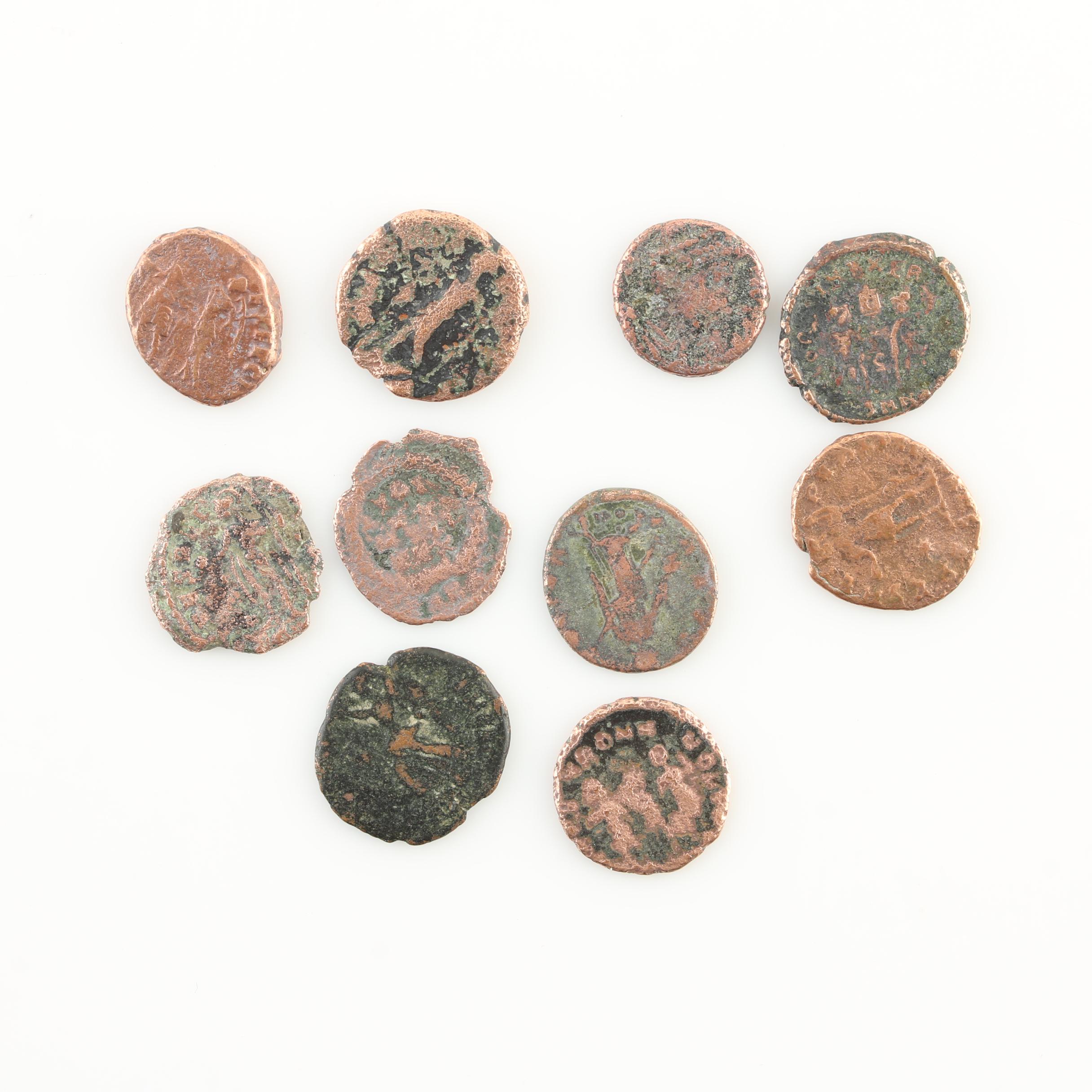 Ten Ancient Roman Imperial Bronze Coins from Constantine the Great's Era