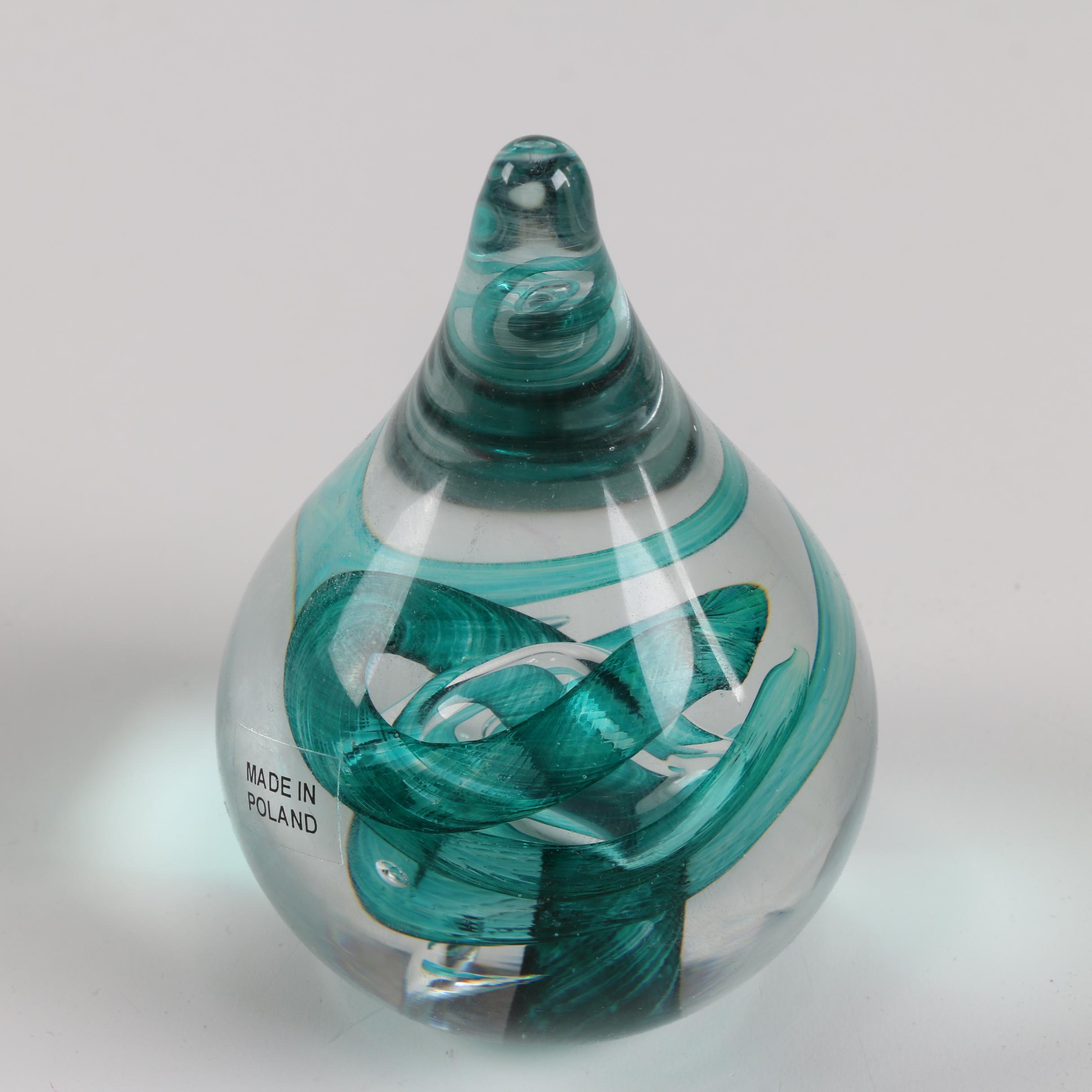 Polish Teadrop Art Glass Paperweight
