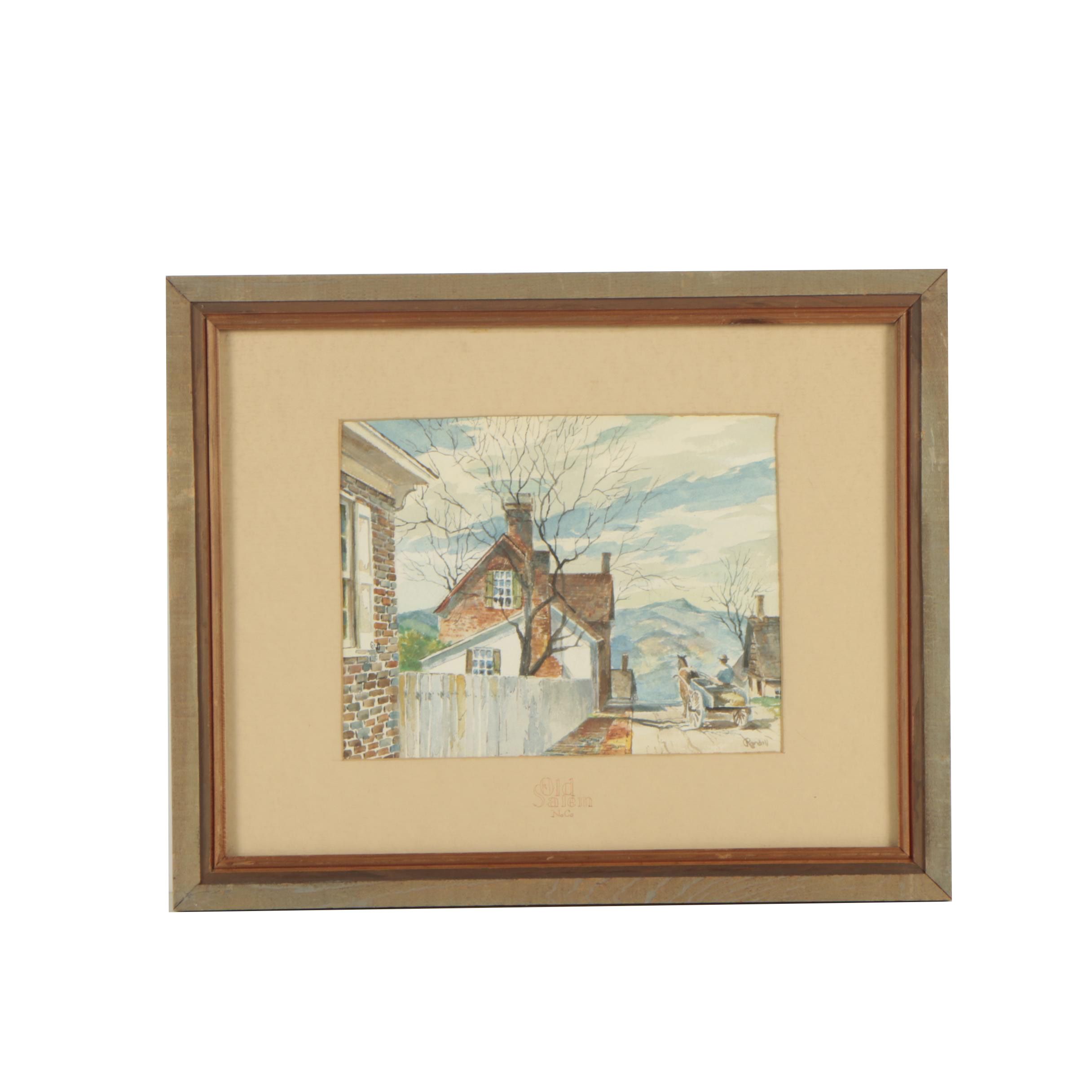 Ira Randall Watercolor Painting "Old Salem N.C."