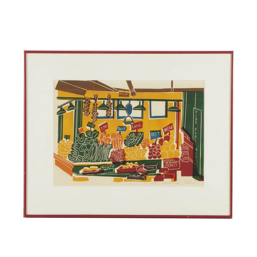John Sollid Woodblock "Pike Place Market"