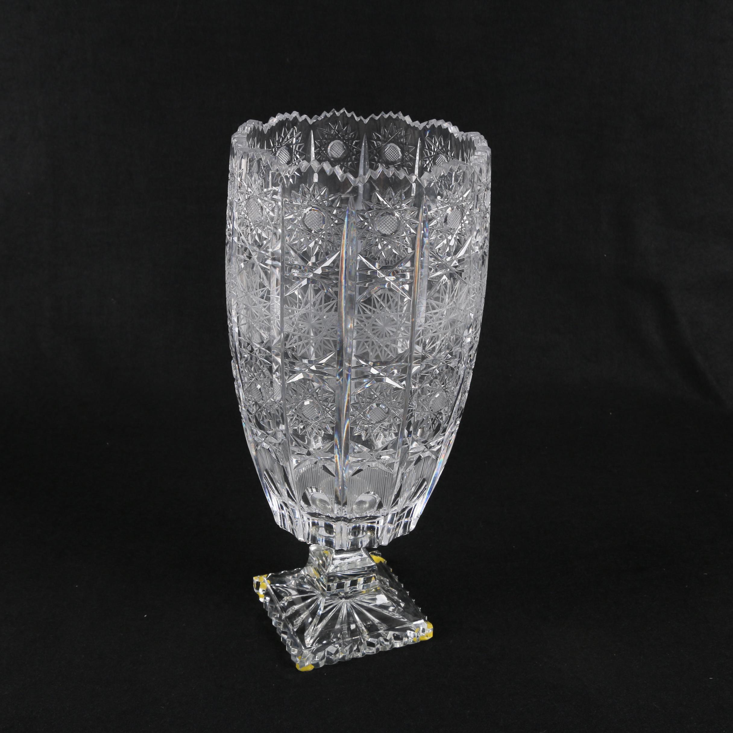 Hobstar Cut Footed Crystal Vase