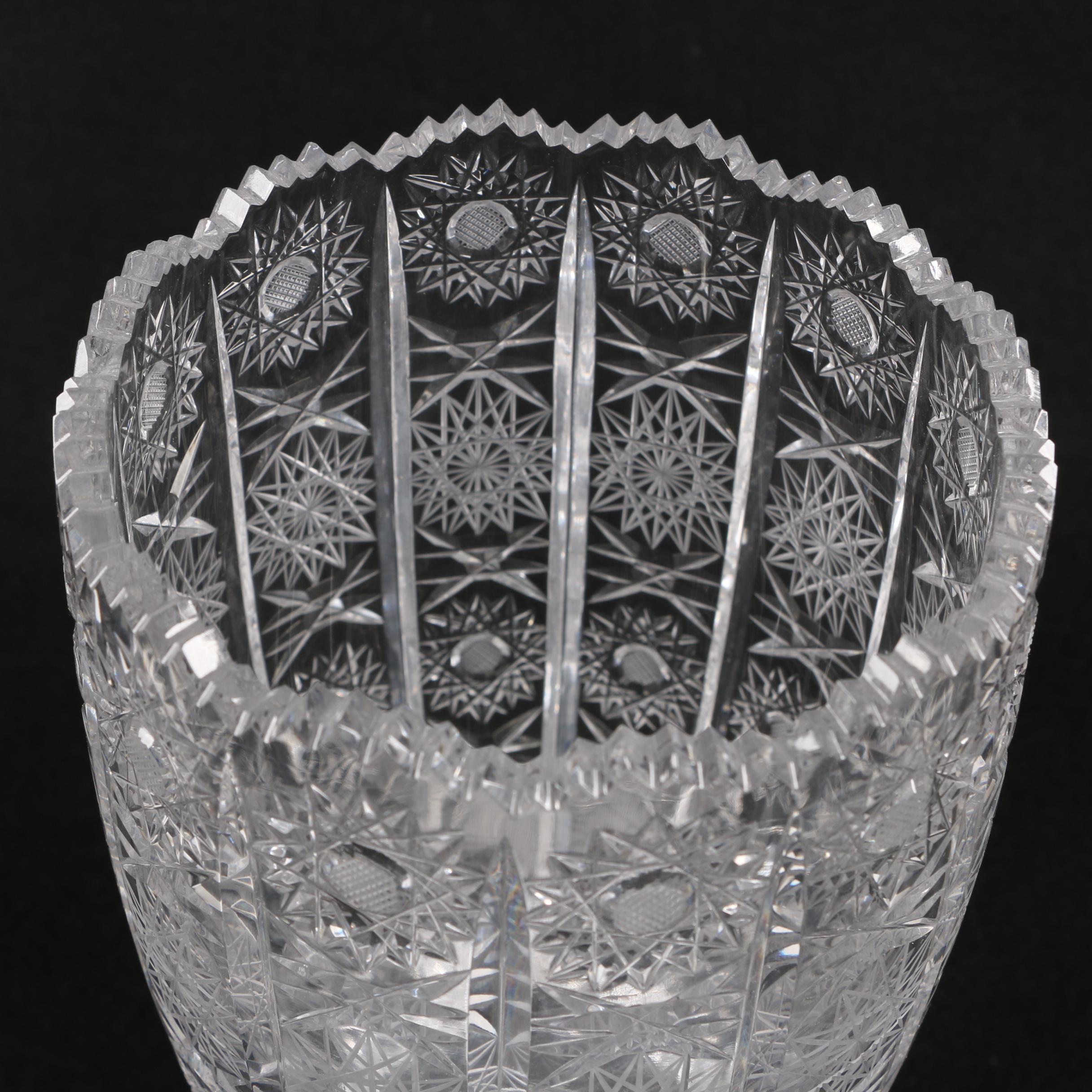 Hobstar Cut Footed Crystal Vase