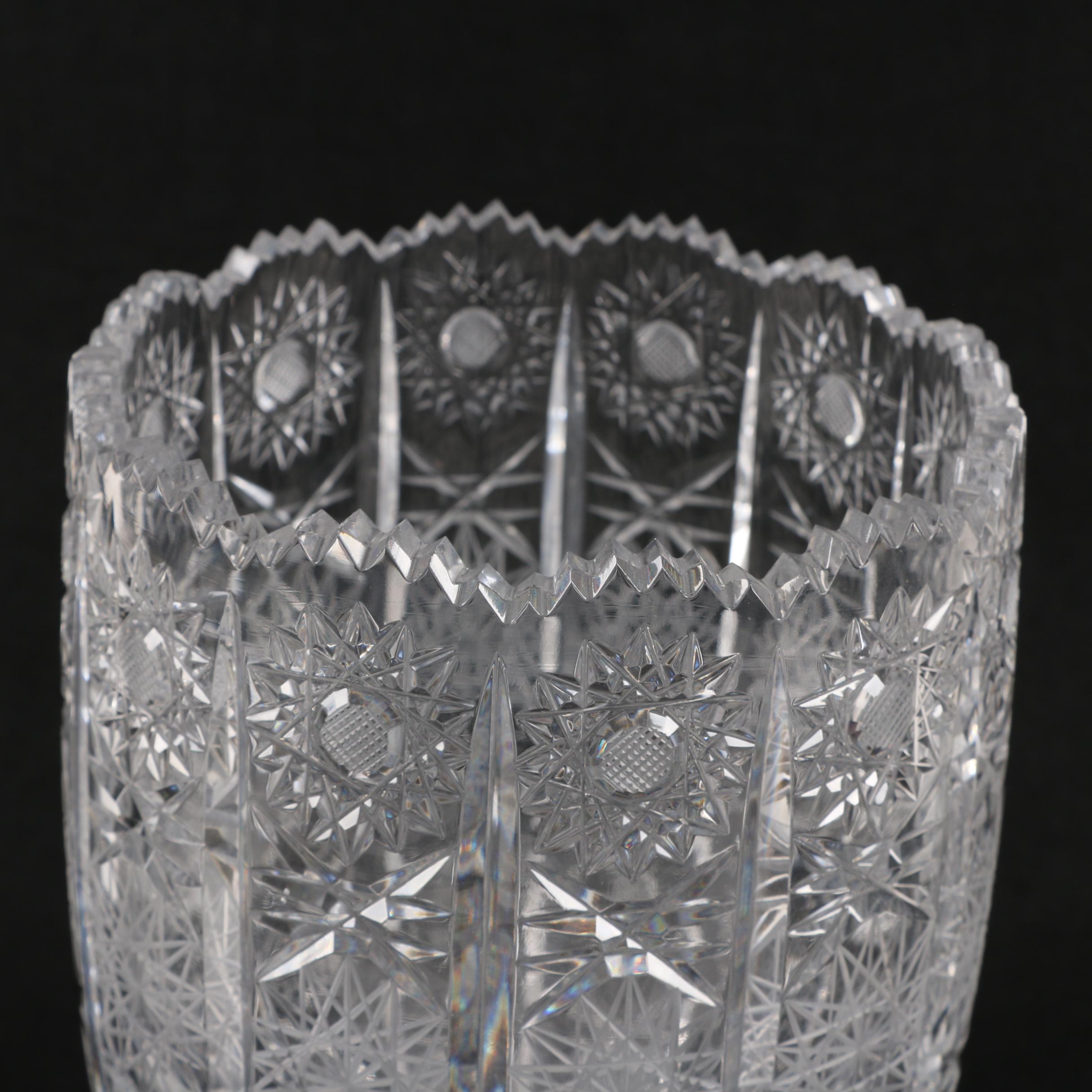 Hobstar Cut Footed Crystal Vase