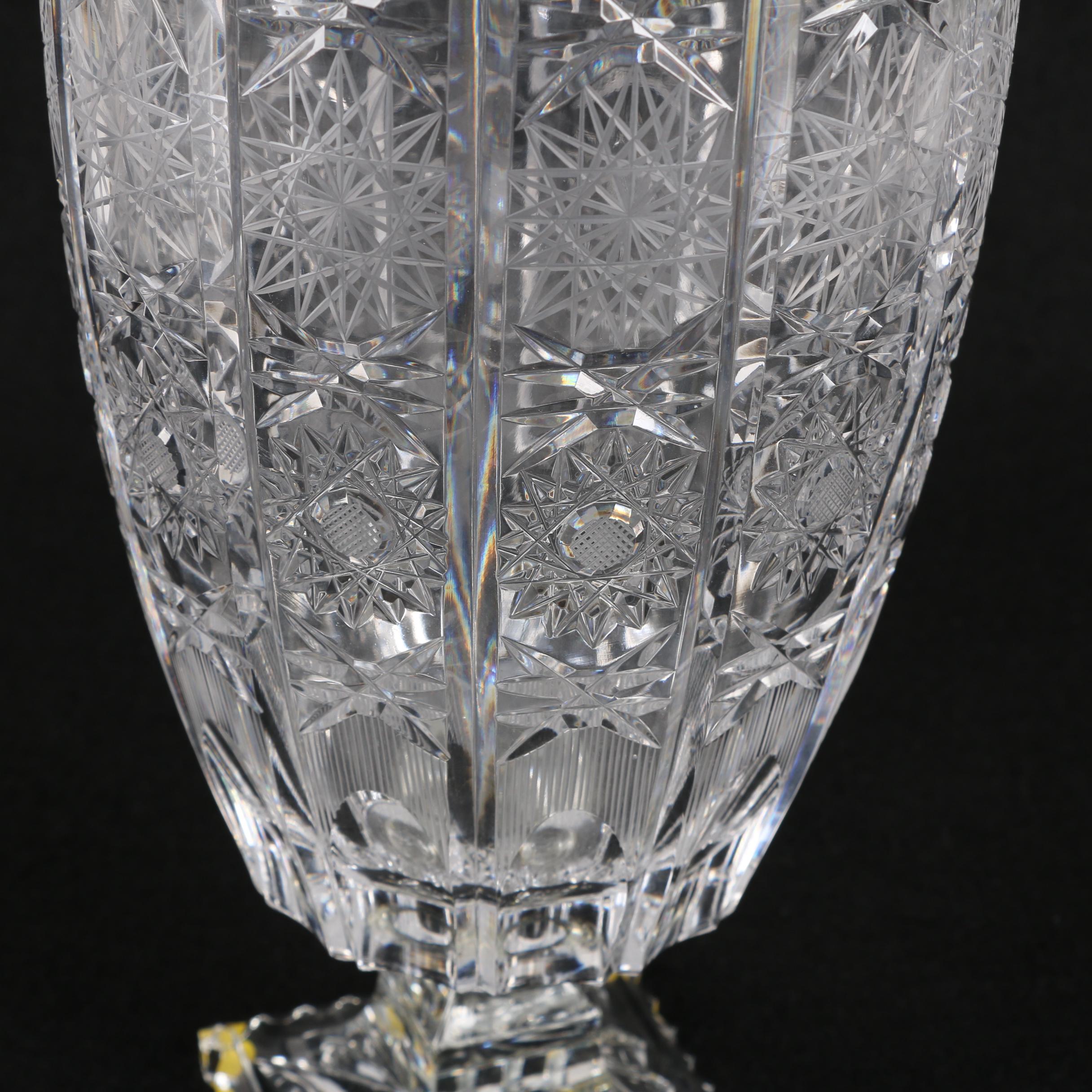 Hobstar Cut Footed Crystal Vase