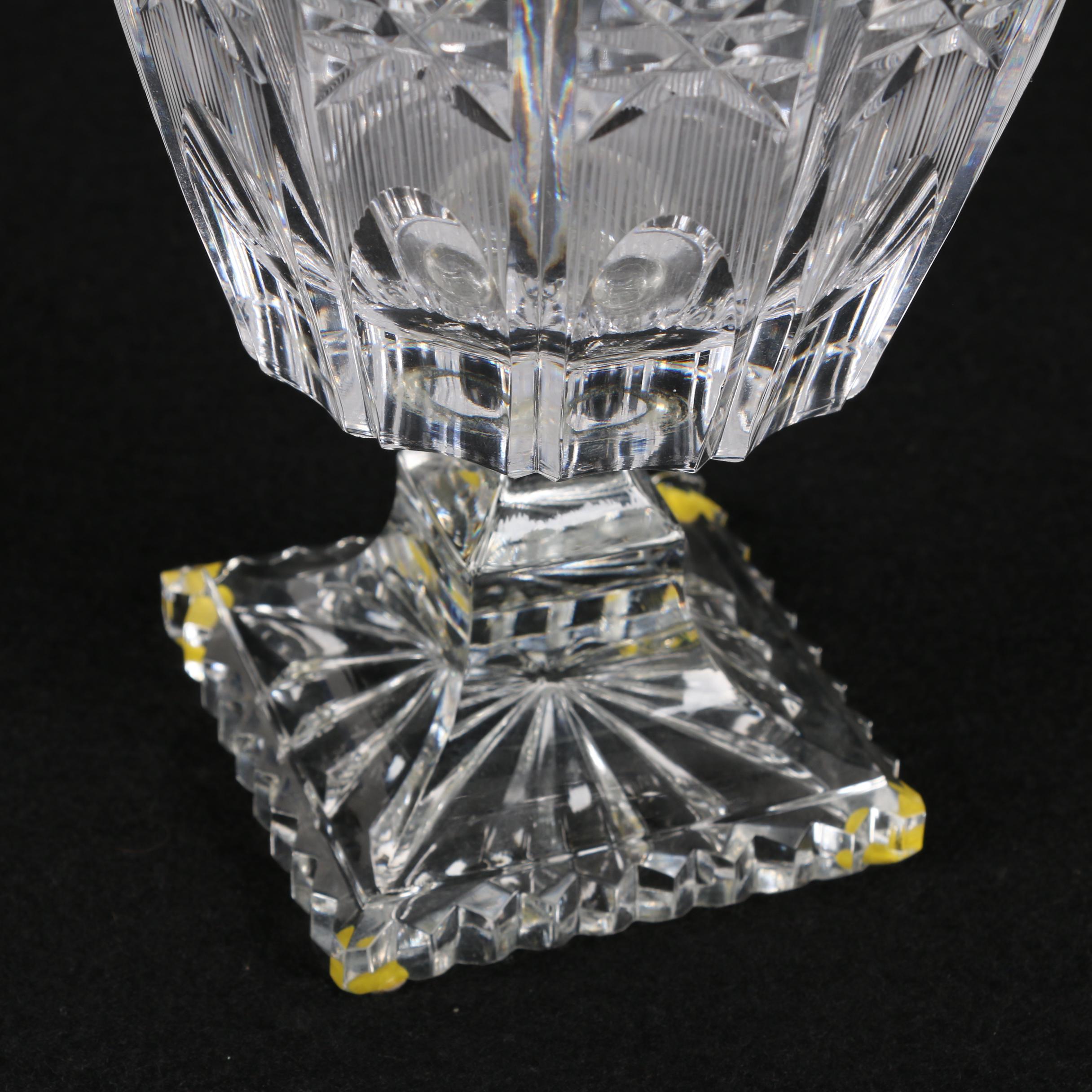 Hobstar Cut Footed Crystal Vase