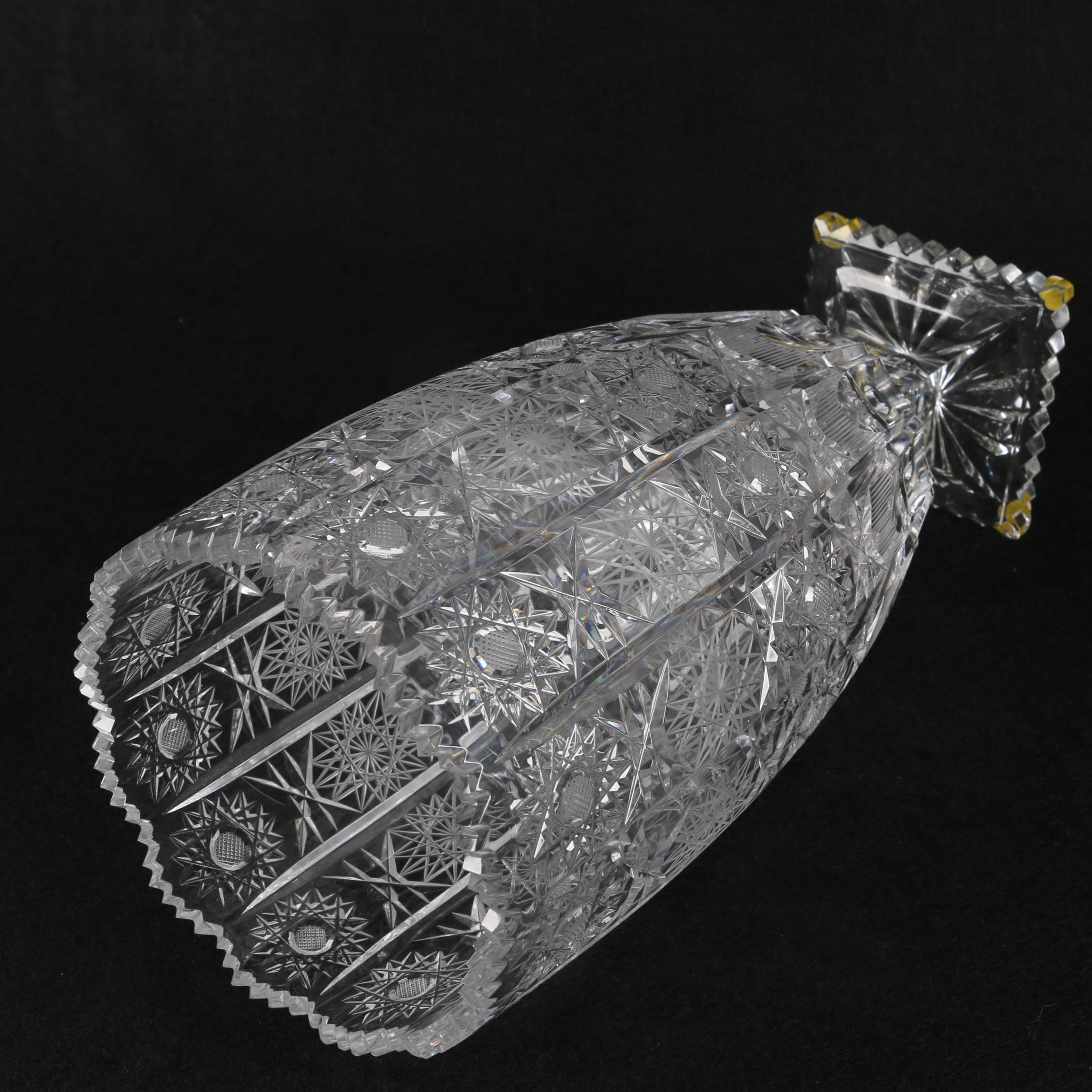 Hobstar Cut Footed Crystal Vase