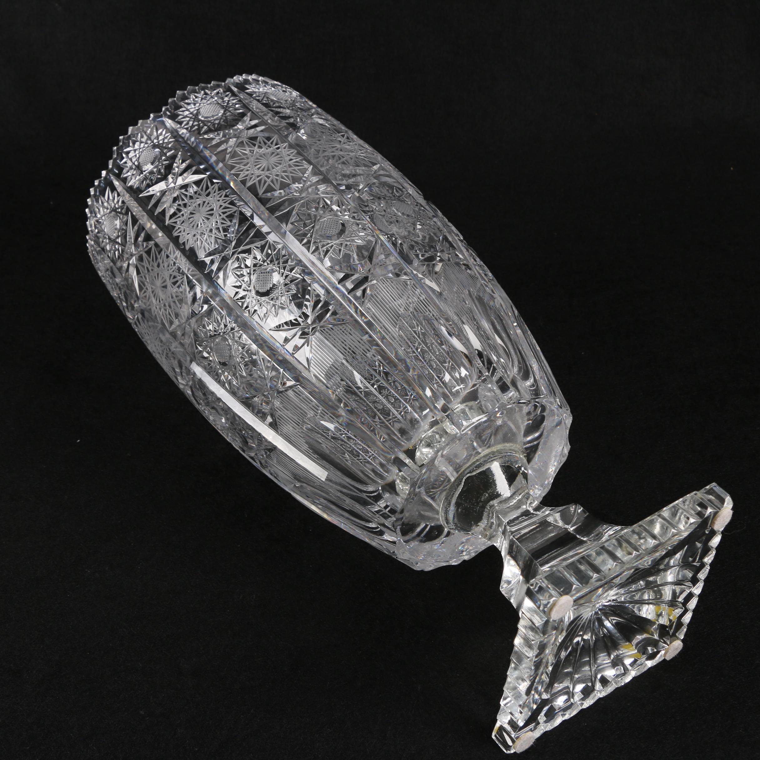 Hobstar Cut Footed Crystal Vase
