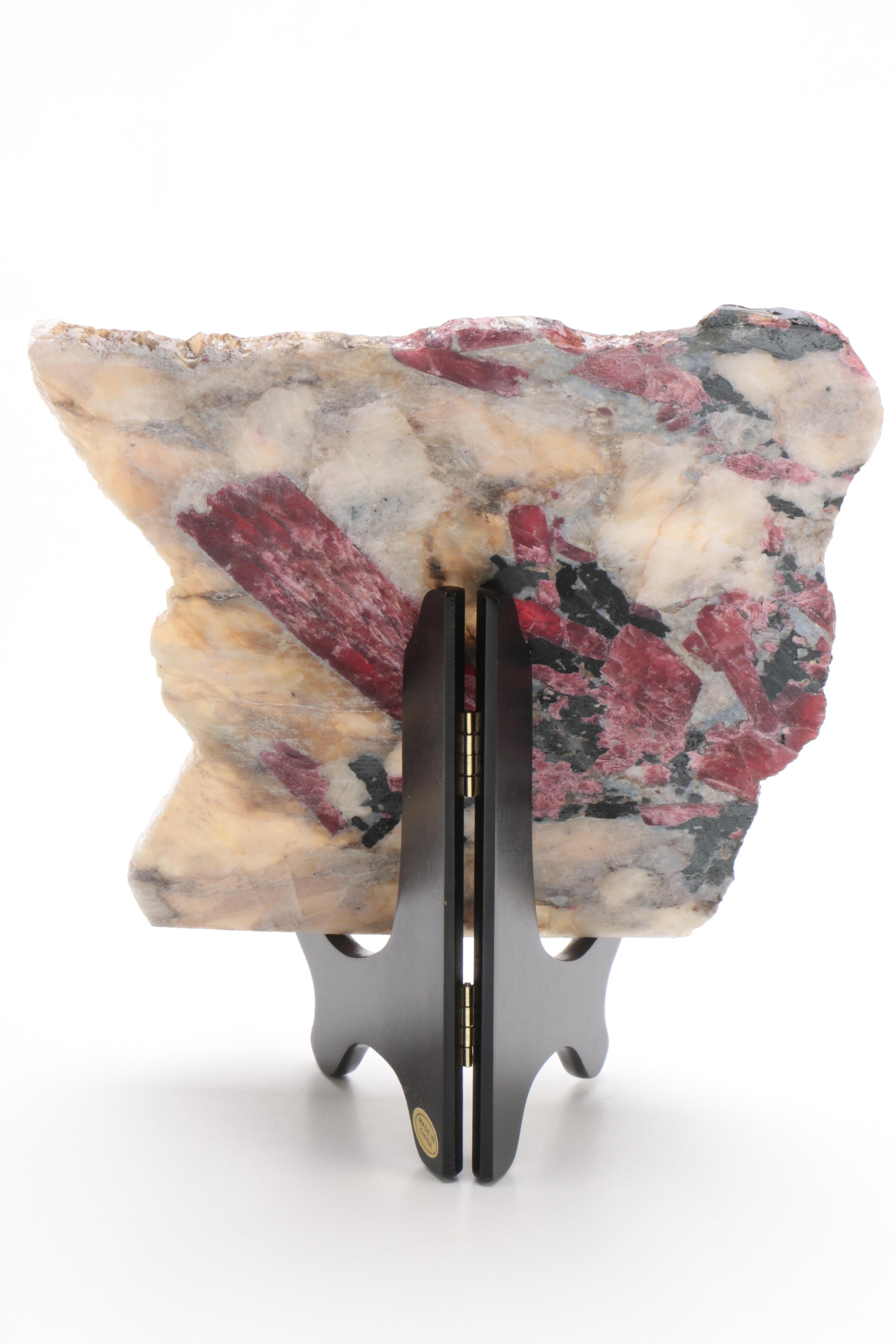 Tourmaline With Albite Slab And Stand