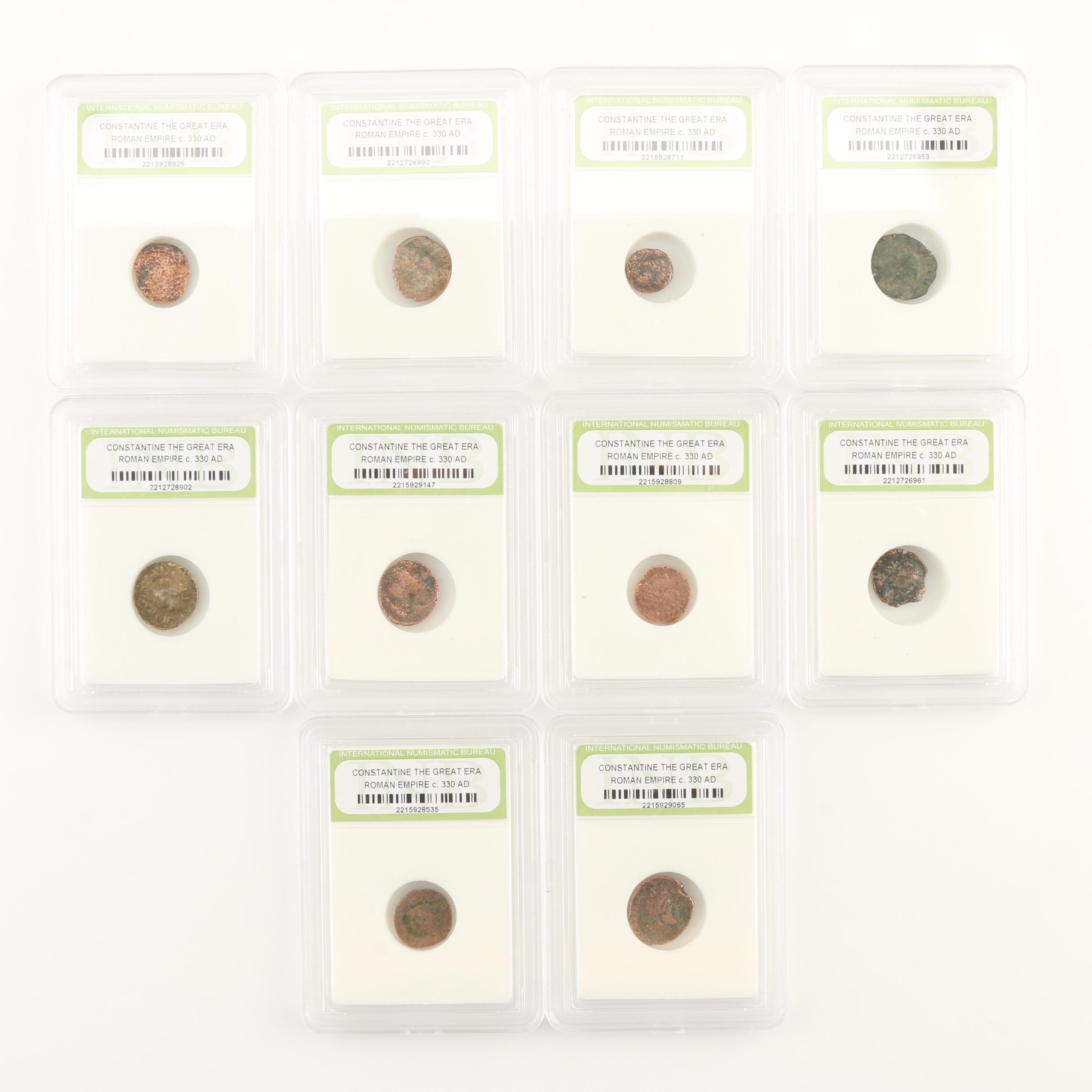 Ten Ancient Roman Imperial Bronze Coins from Constantine the Great's Era