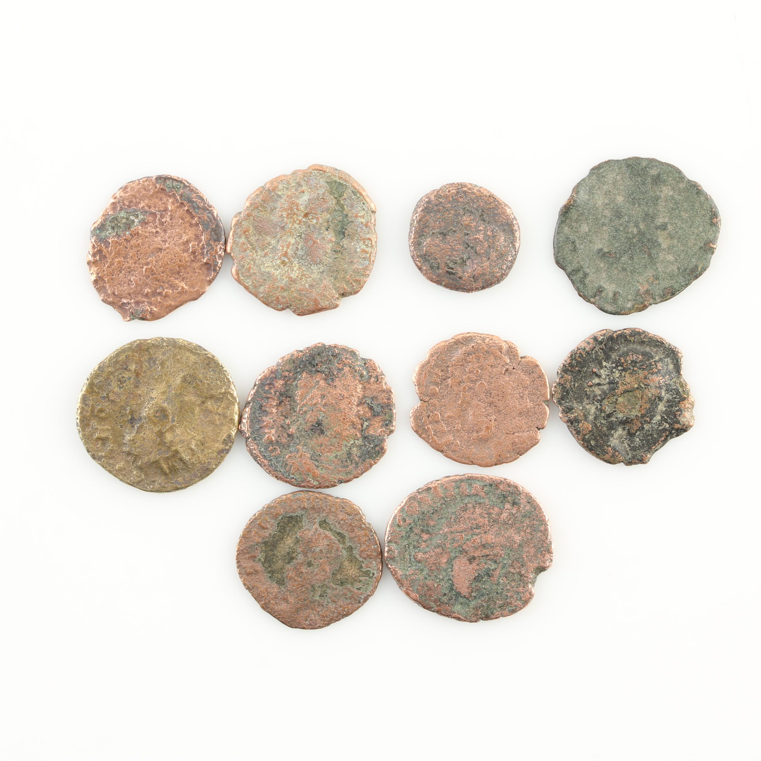 Ten Ancient Roman Imperial Bronze Coins from Constantine the Great's Era