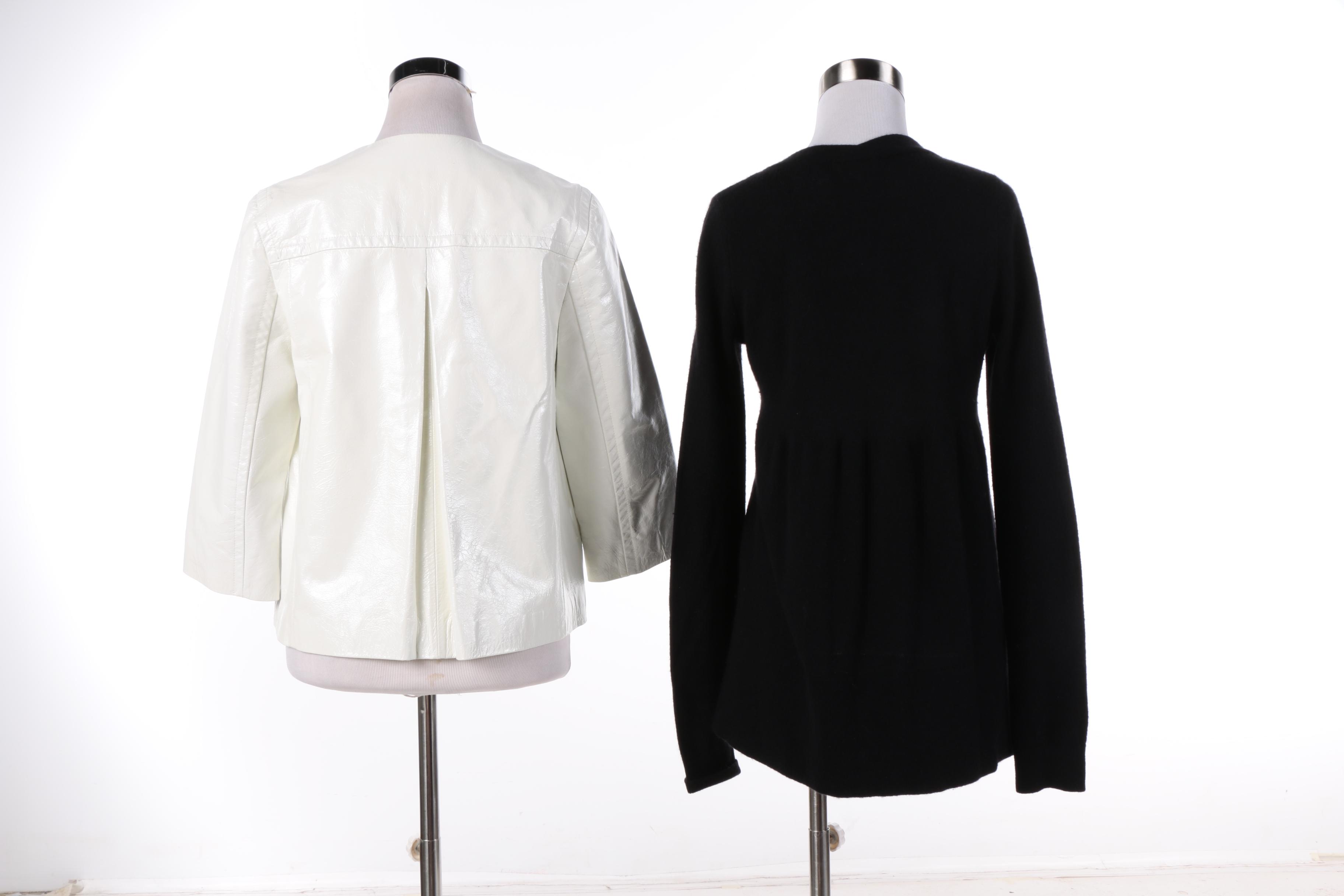 Women's Vince White Leather Jacket and Black Cashmere Sweater
