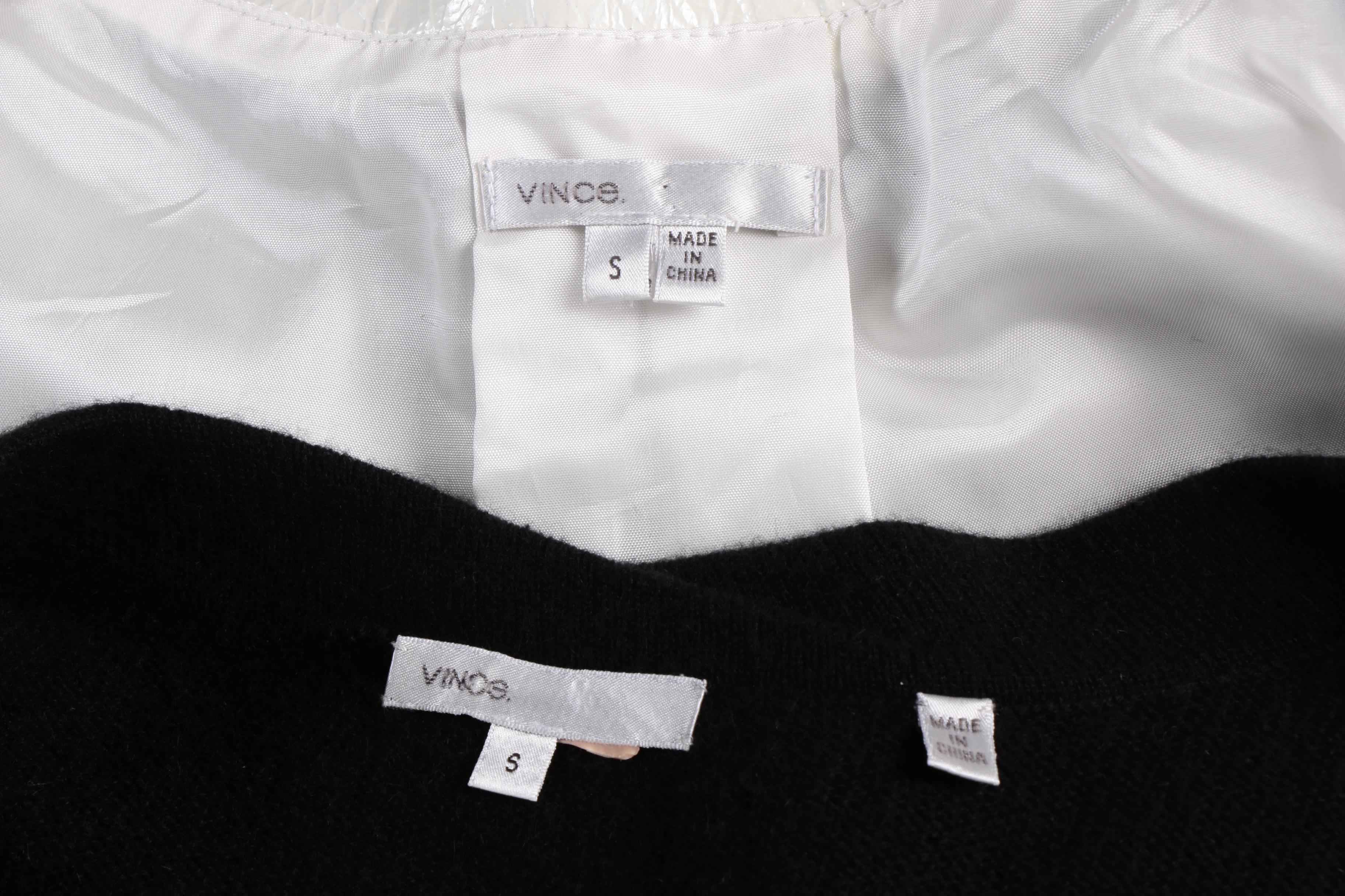 Women's Vince White Leather Jacket and Black Cashmere Sweater