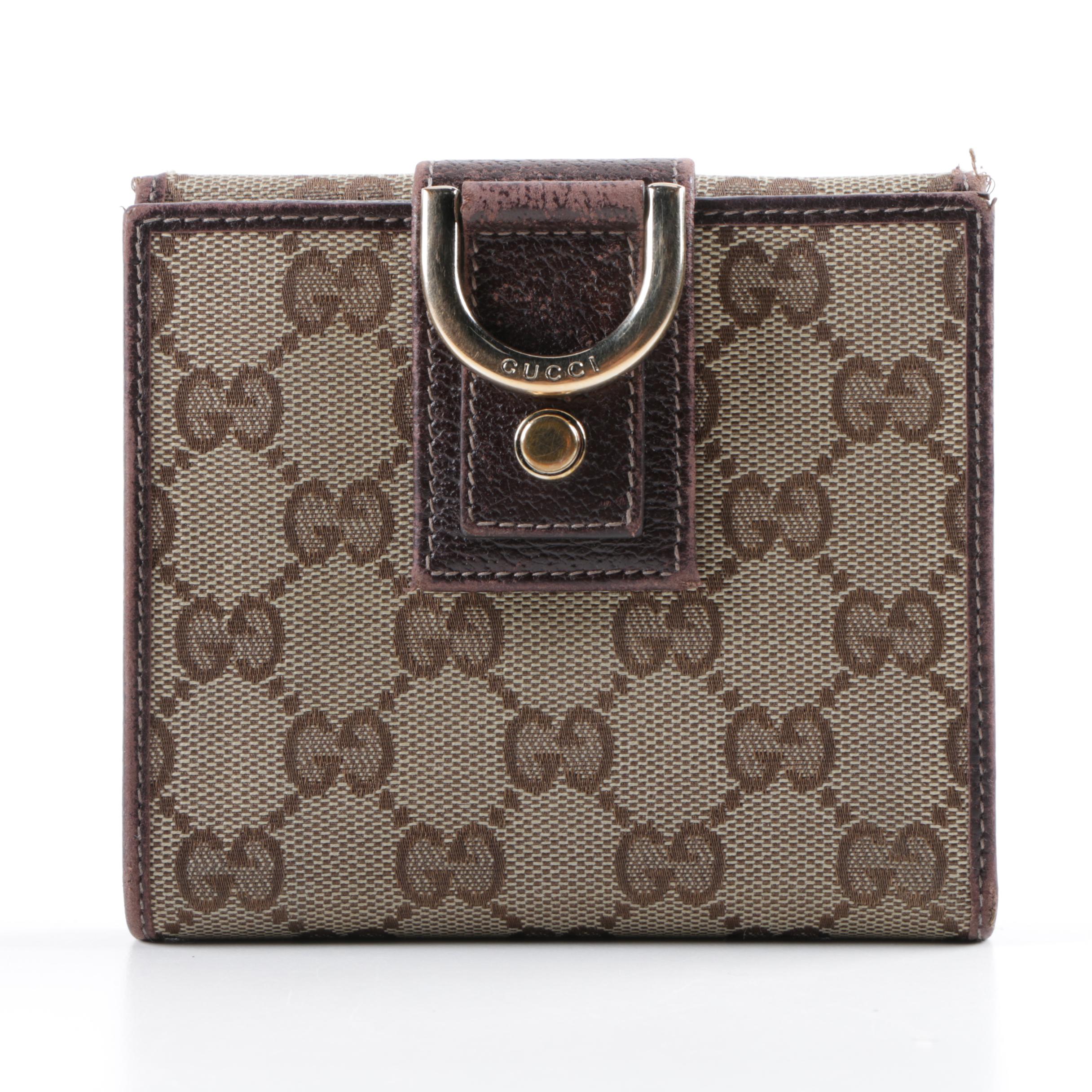 Gucci Monogram Canvas and Brown Leather Wallet