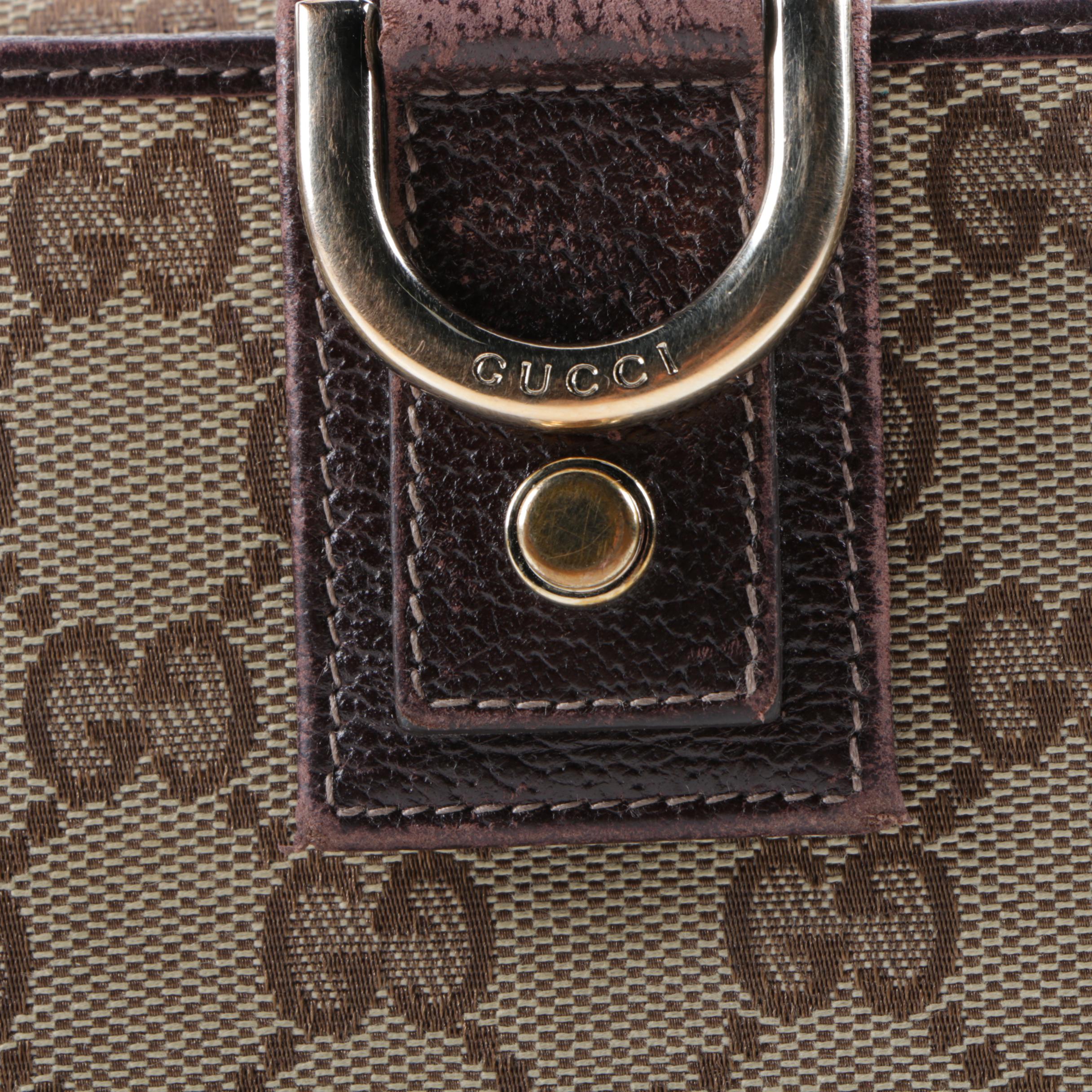 Gucci Monogram Canvas and Brown Leather Wallet