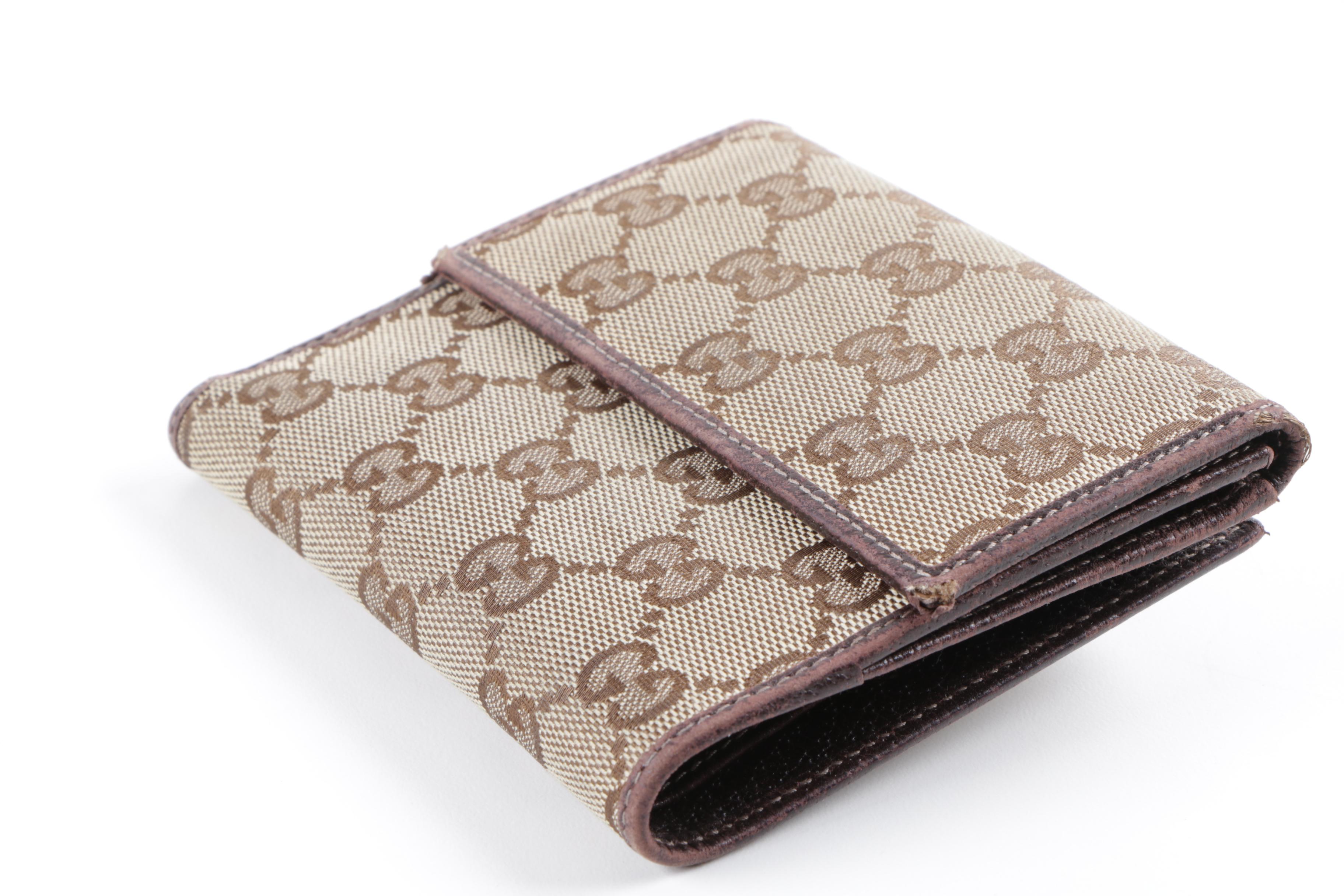 Gucci Monogram Canvas and Brown Leather Wallet