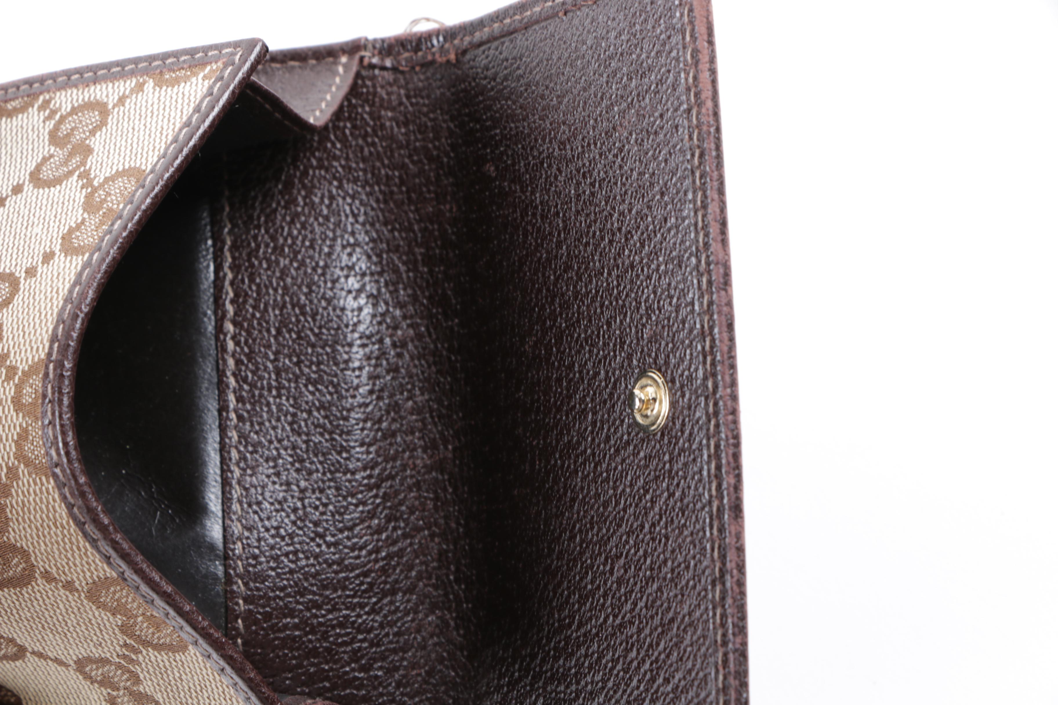 Gucci Monogram Canvas and Brown Leather Wallet