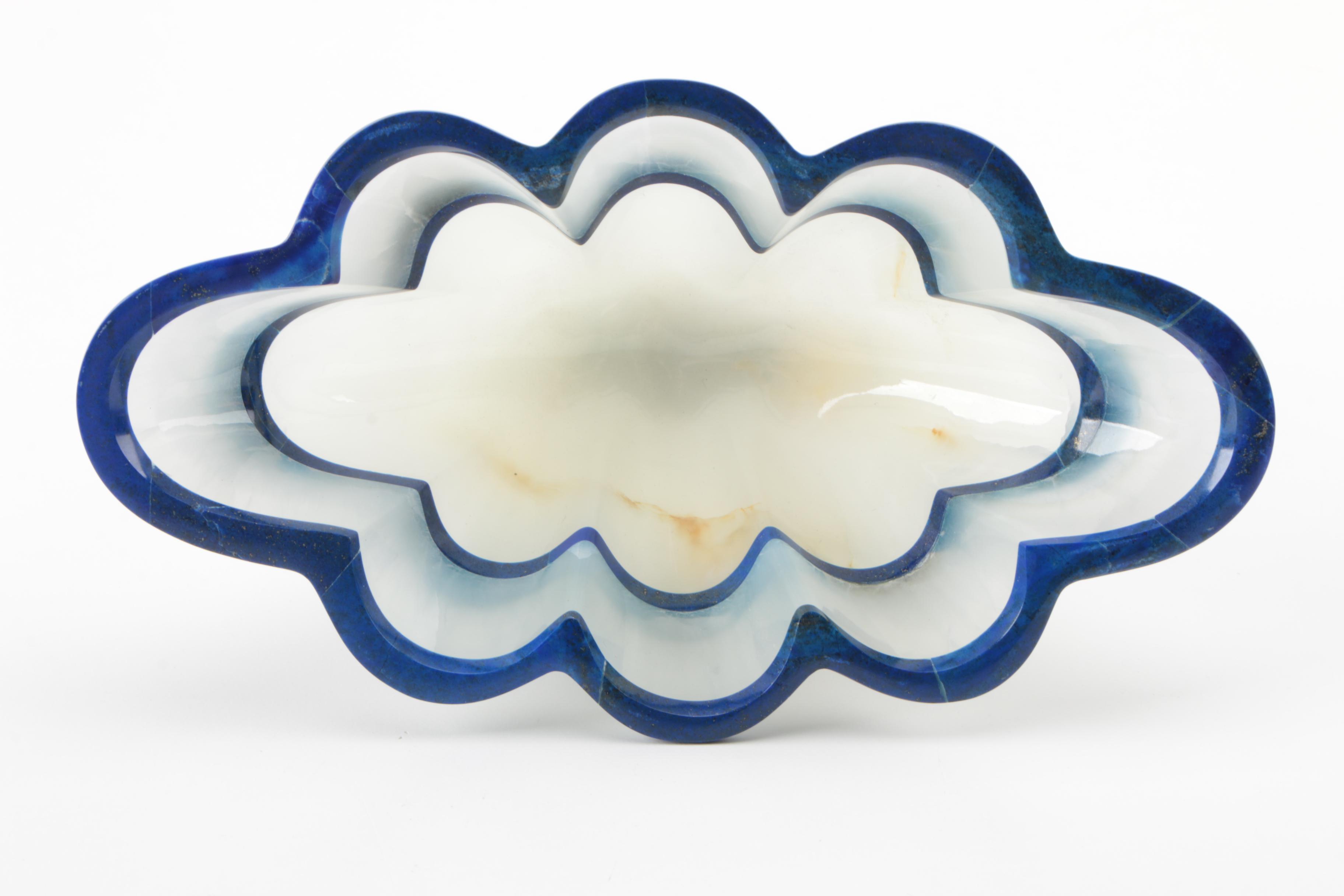 Signed Calcite and Lapis Lazuli Stone Pedestal Bowl