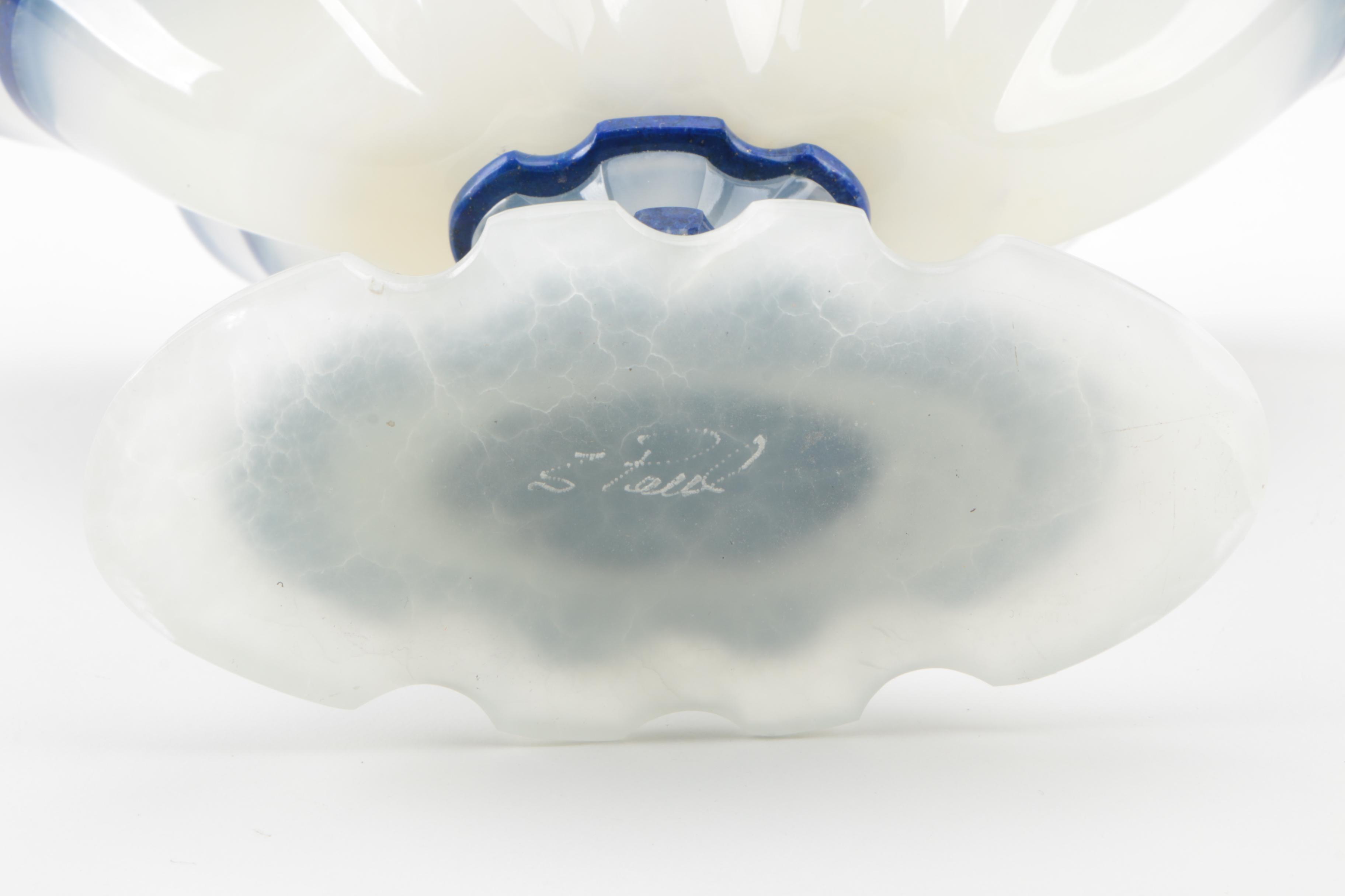 Signed Calcite and Lapis Lazuli Stone Pedestal Bowl