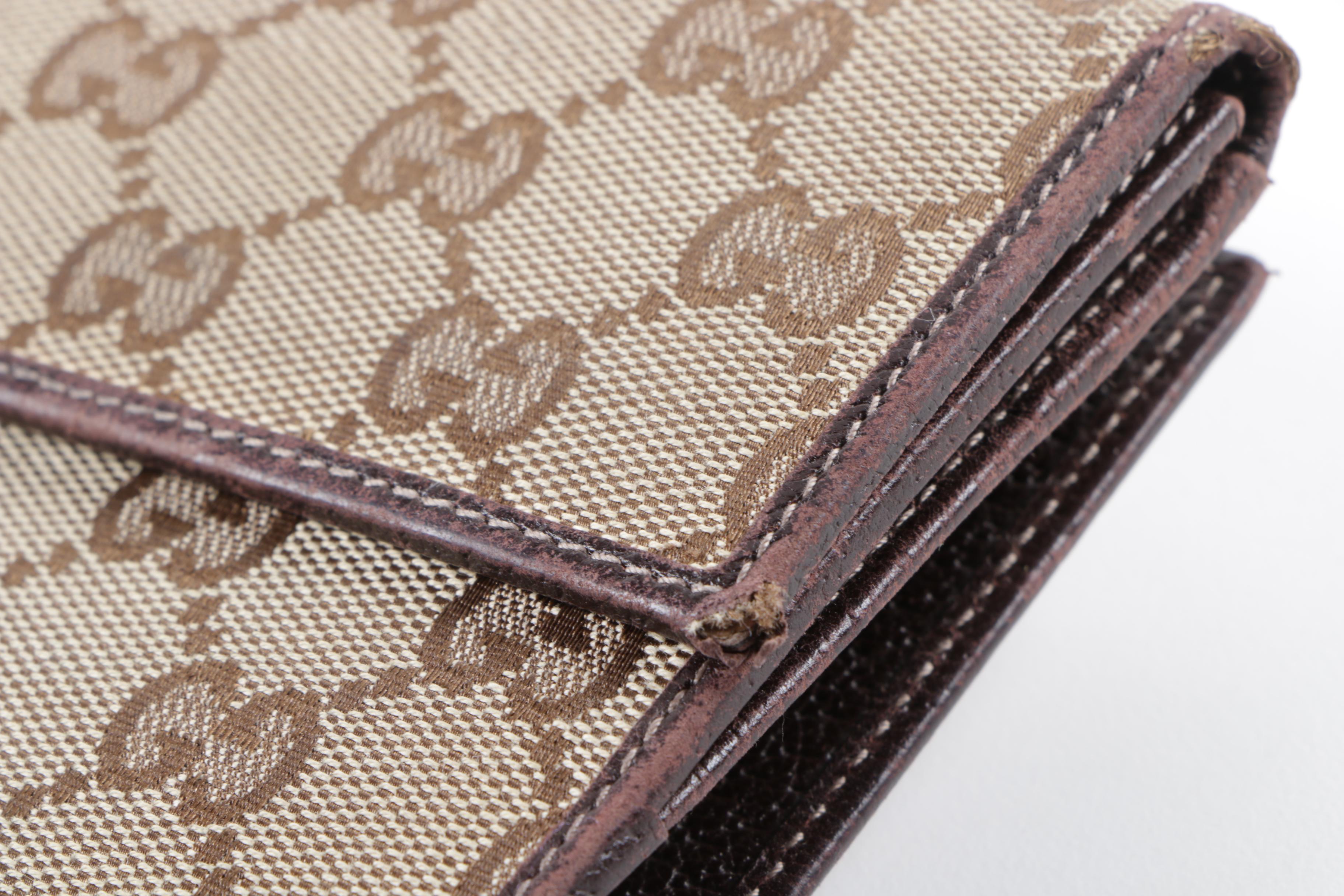 Gucci Monogram Canvas and Brown Leather Wallet
