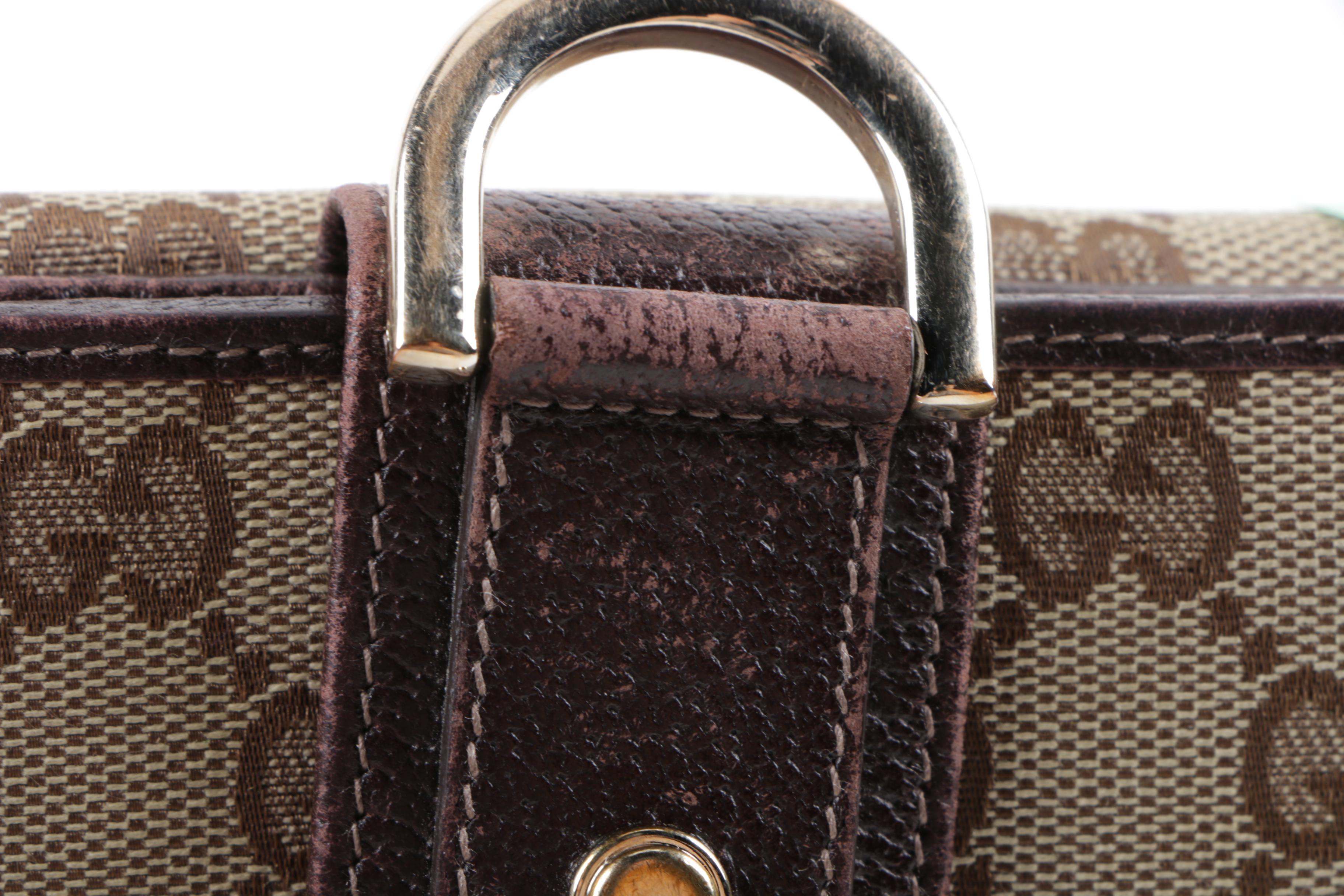 Gucci Monogram Canvas and Brown Leather Wallet