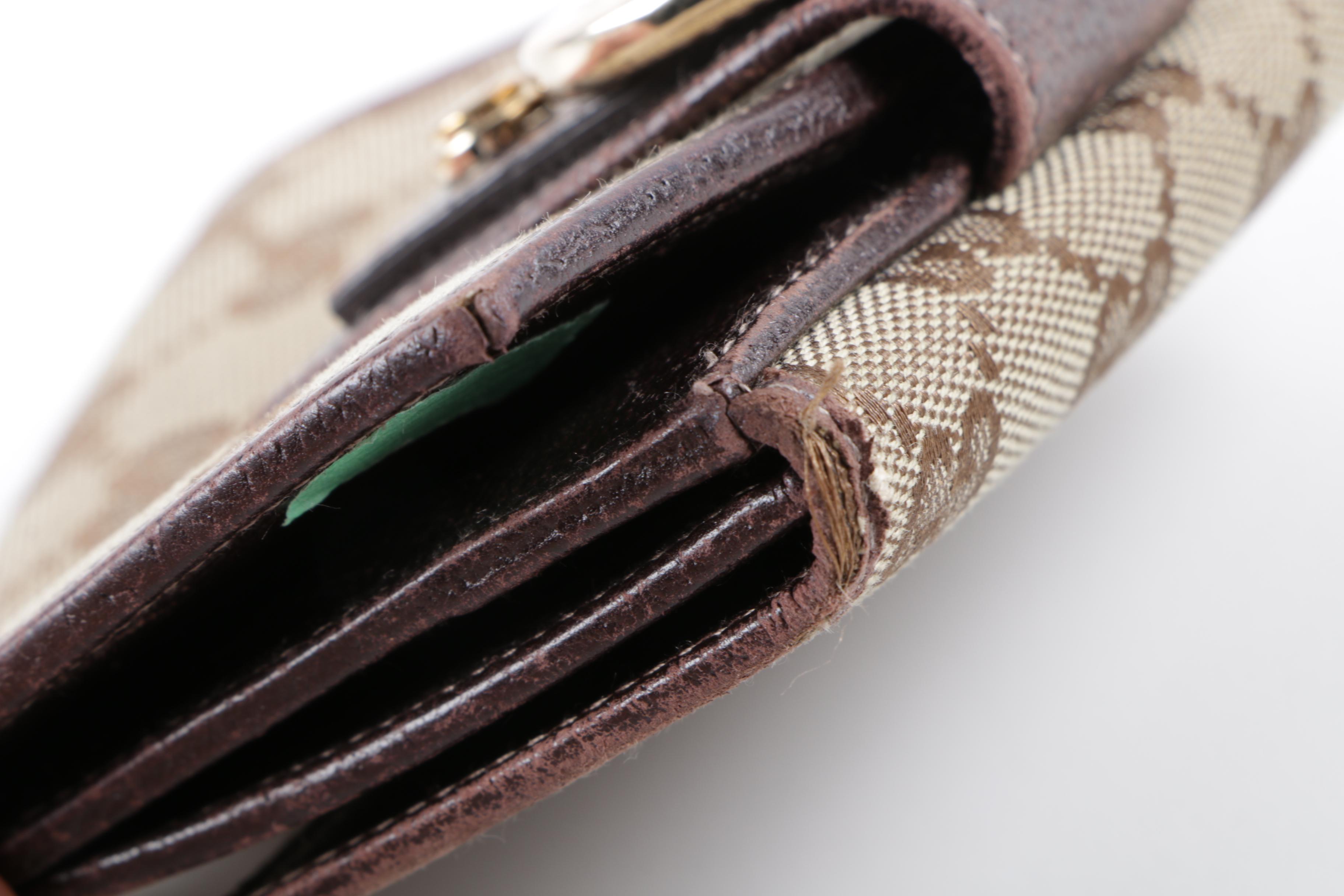 Gucci Monogram Canvas and Brown Leather Wallet