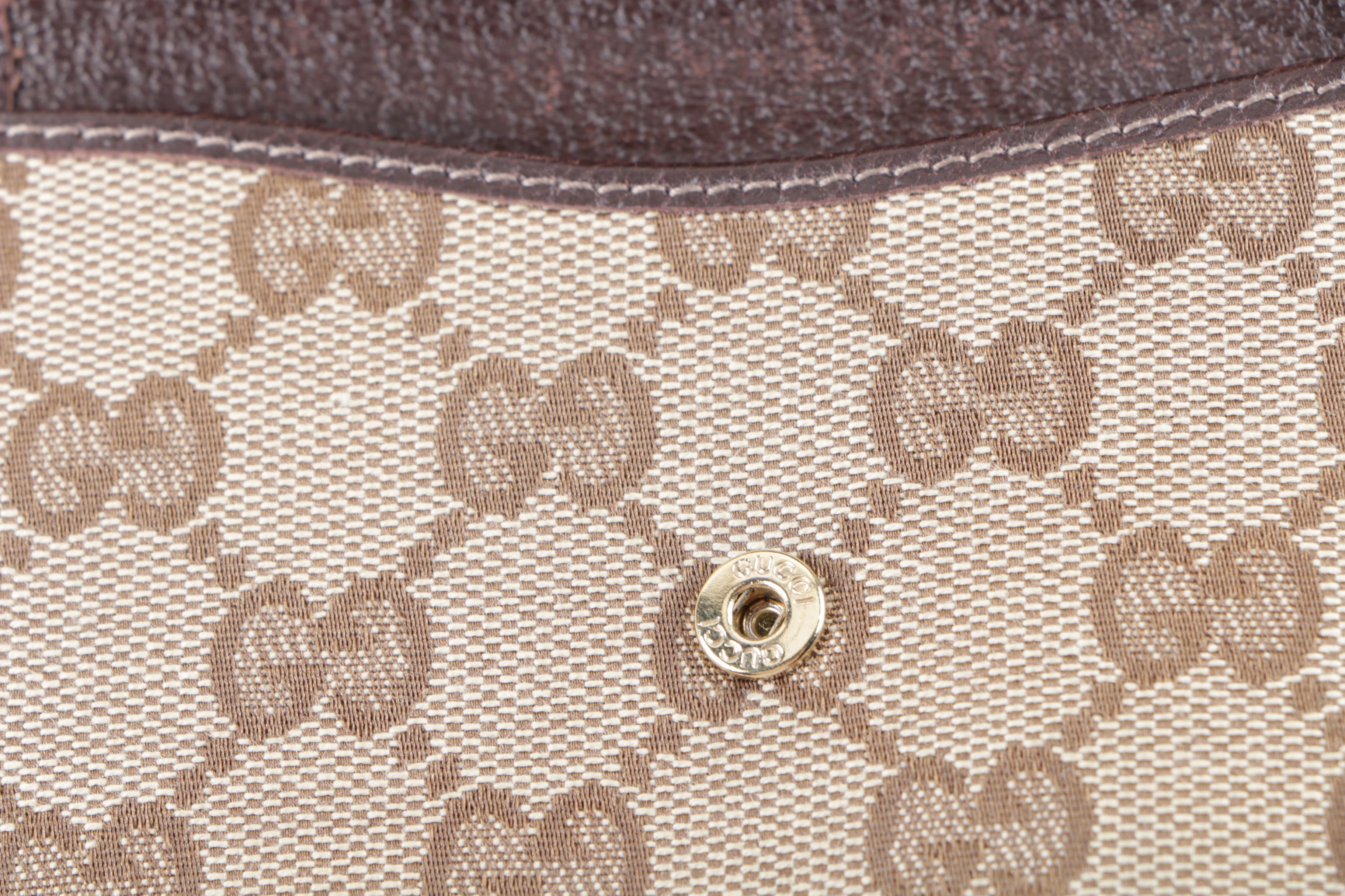 Gucci Monogram Canvas and Brown Leather Wallet