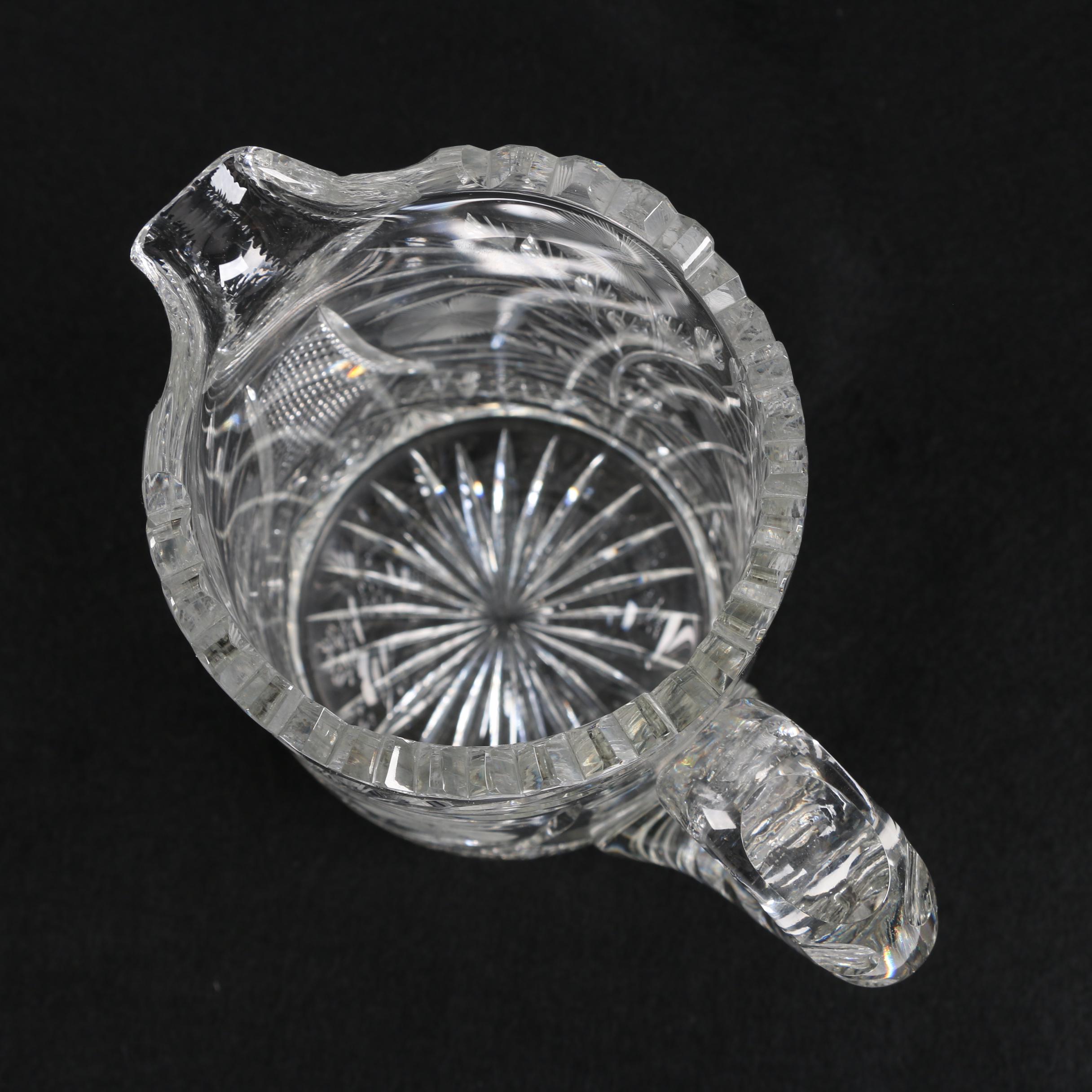 American Brilliant Period Cut Glass Floral Pitcher with Tumblers