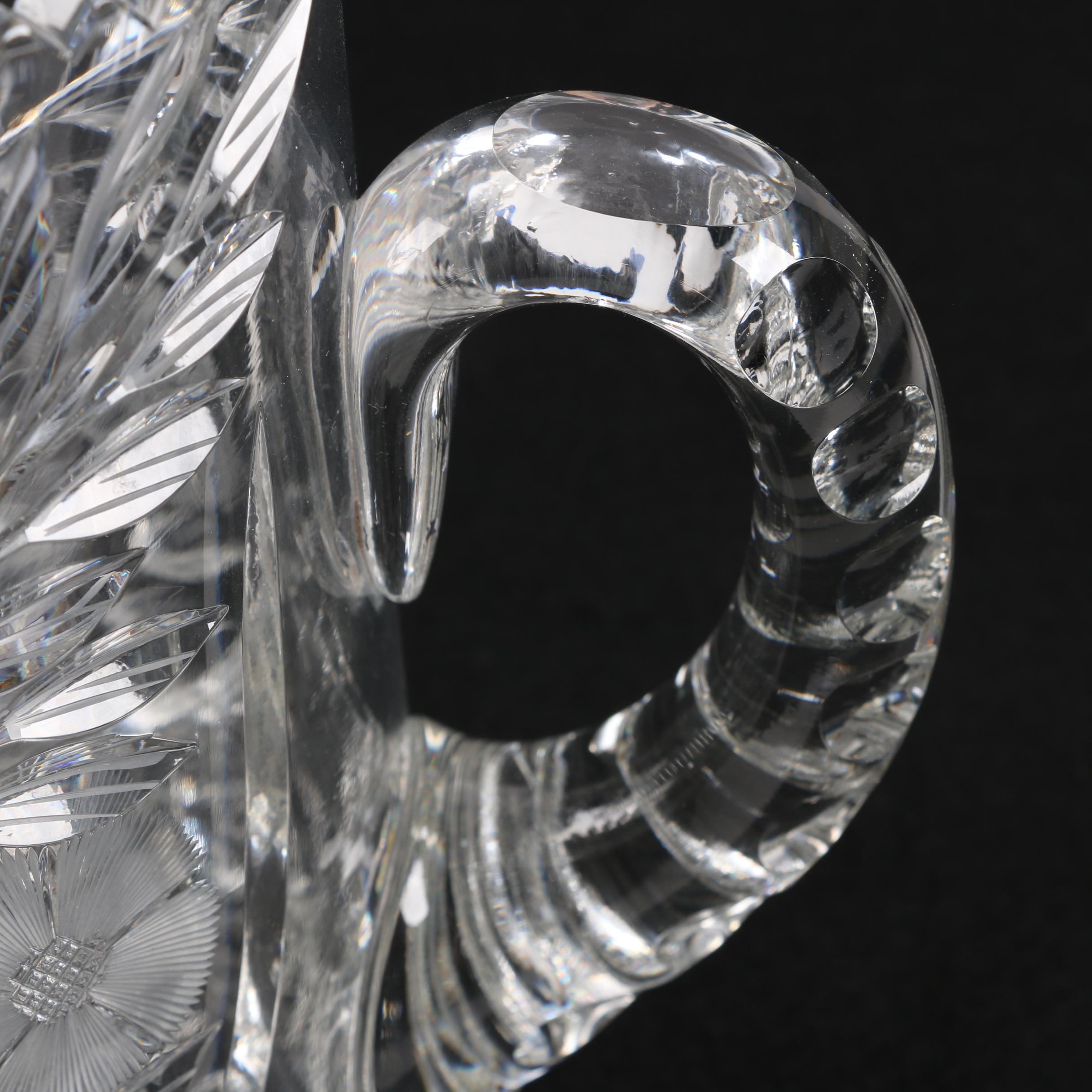 American Brilliant Period Cut Glass Floral Pitcher with Tumblers