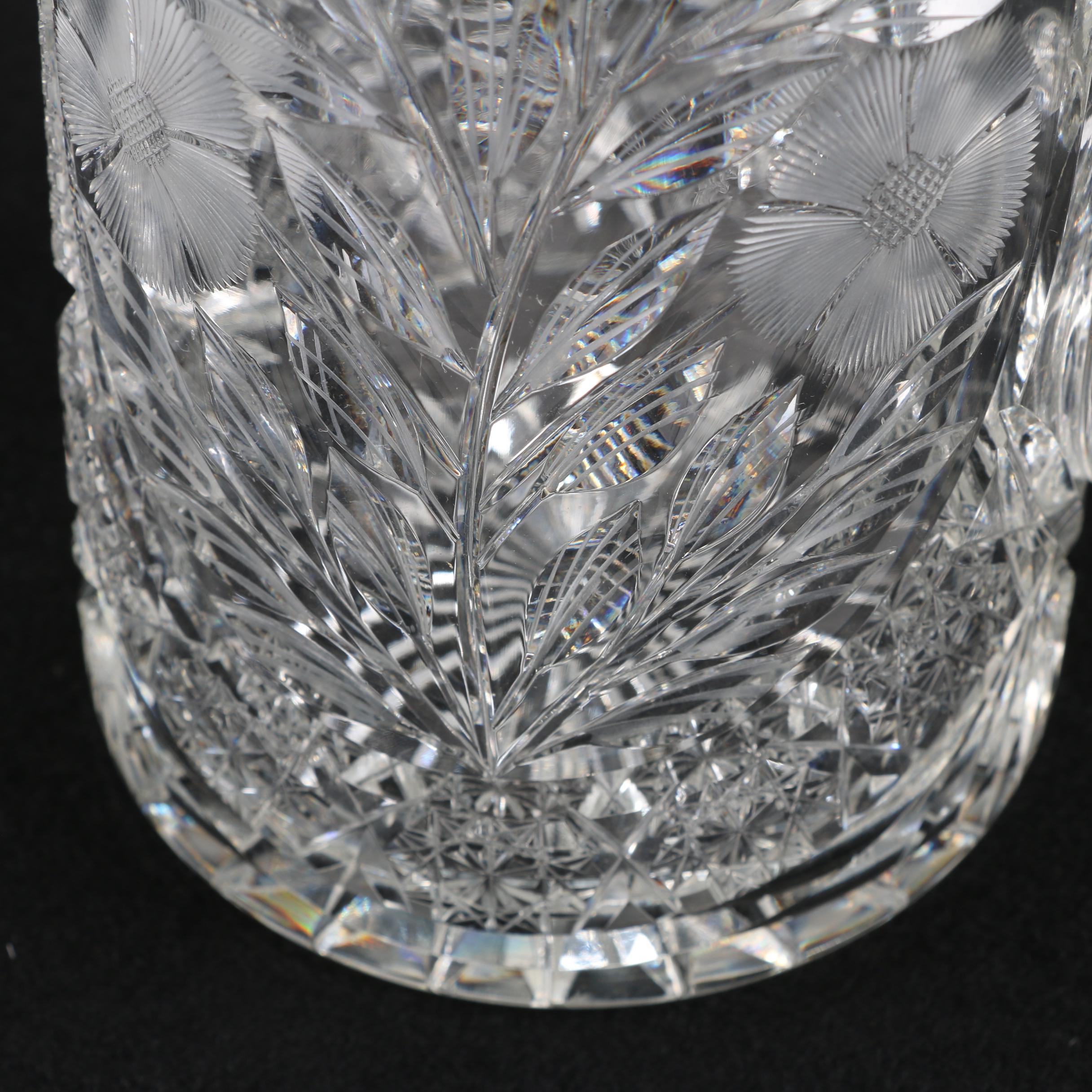 American Brilliant Period Cut Glass Floral Pitcher with Tumblers