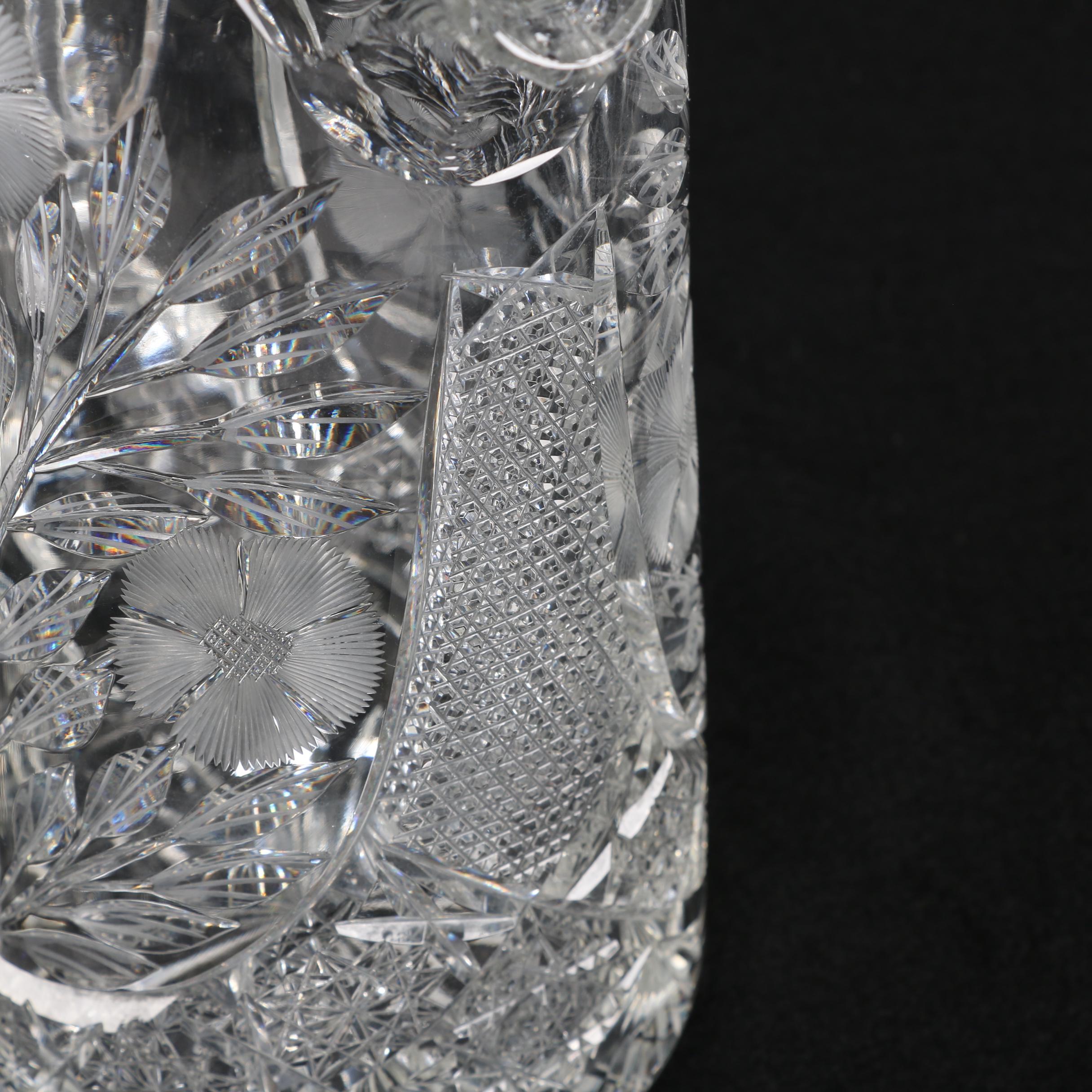 American Brilliant Period Cut Glass Floral Pitcher with Tumblers