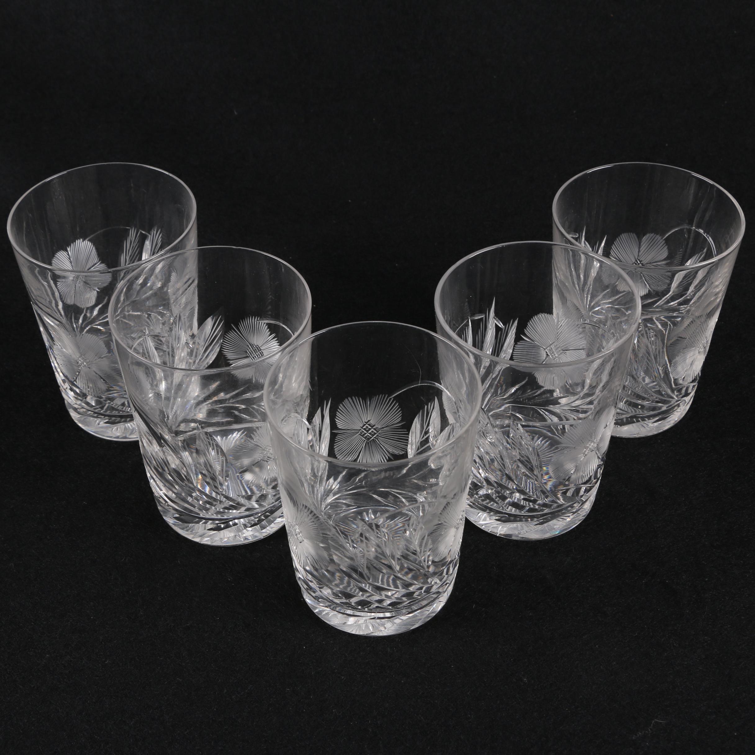American Brilliant Period Cut Glass Floral Pitcher with Tumblers