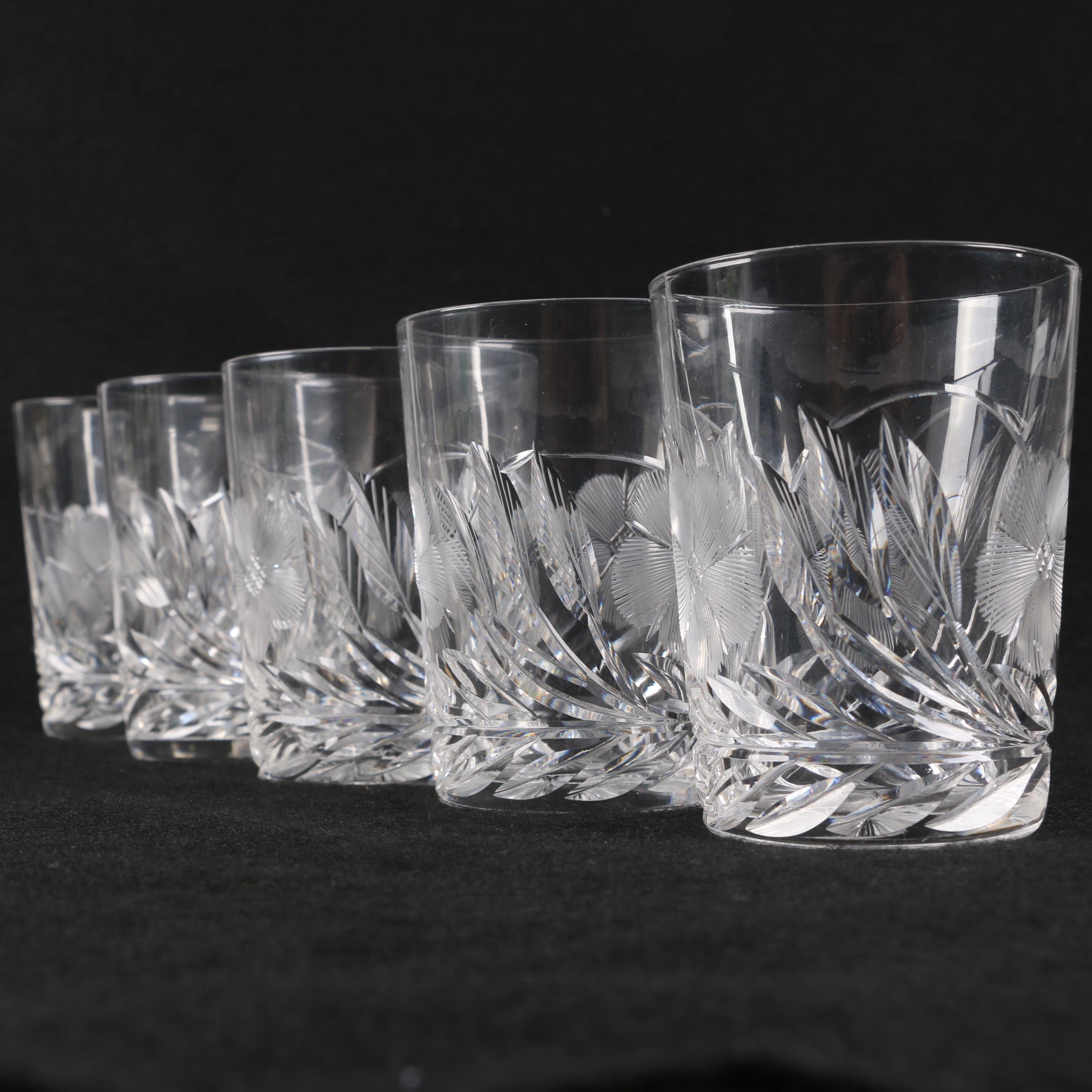 American Brilliant Period Cut Glass Floral Pitcher with Tumblers