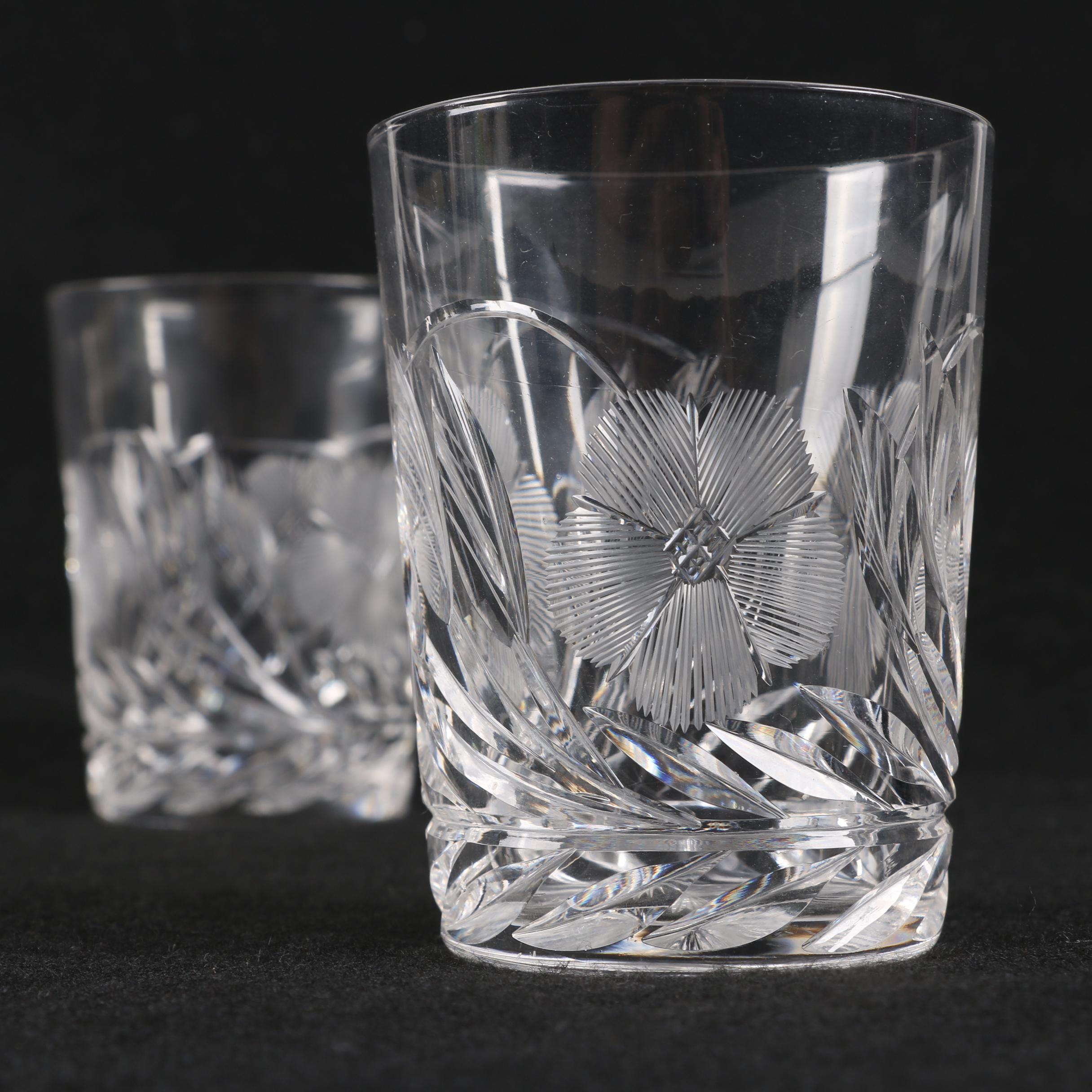 American Brilliant Period Cut Glass Floral Pitcher with Tumblers