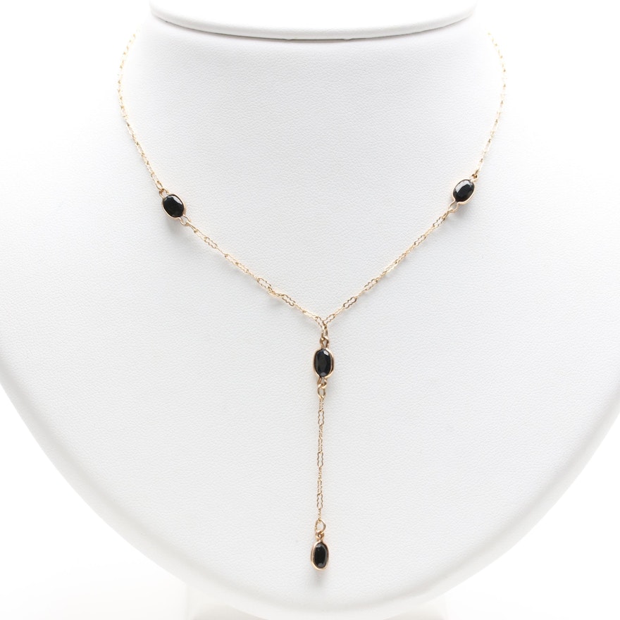 10K Yellow Gold Blue Sapphire Necklace