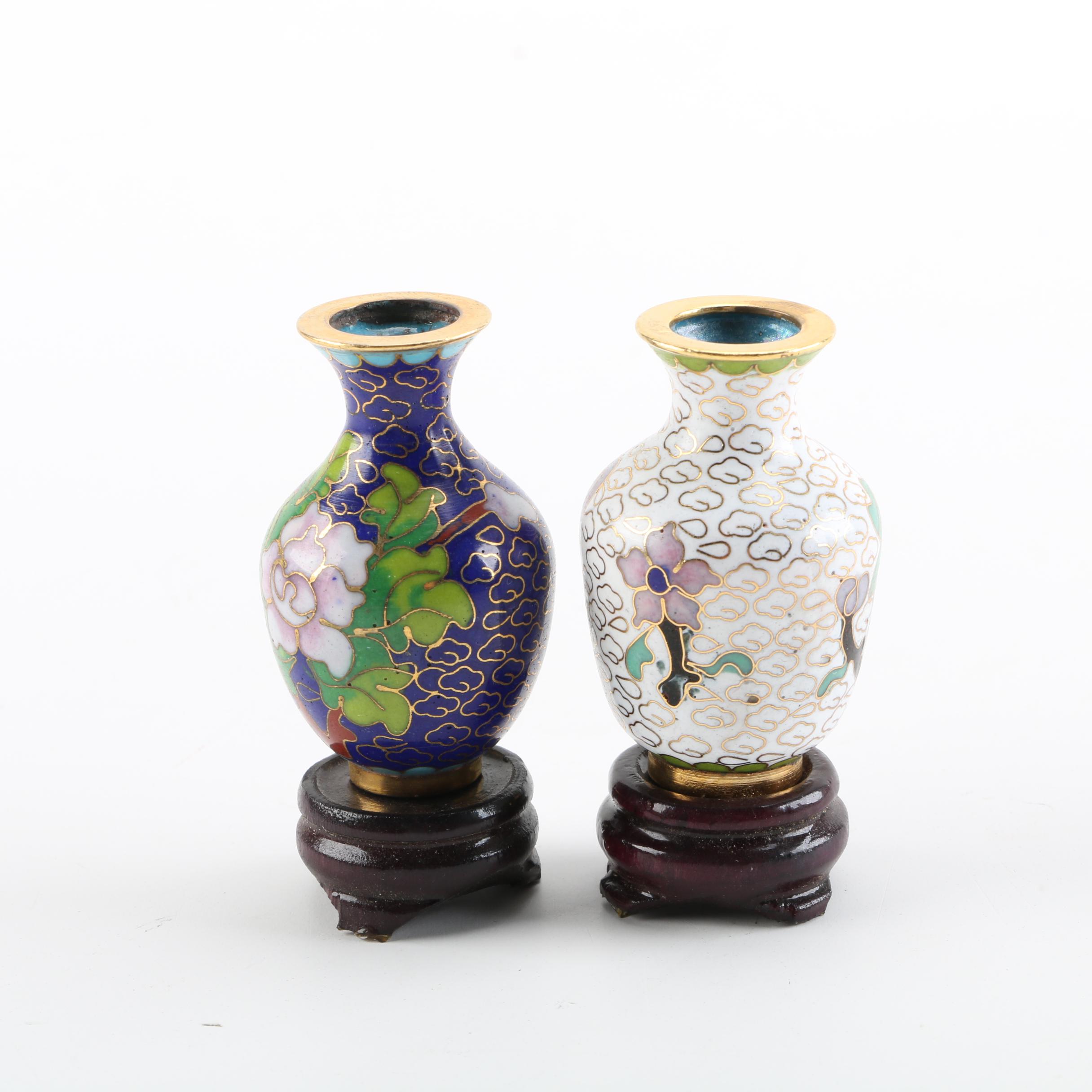 Miniature Chinese Cloisonné Vases with Stands