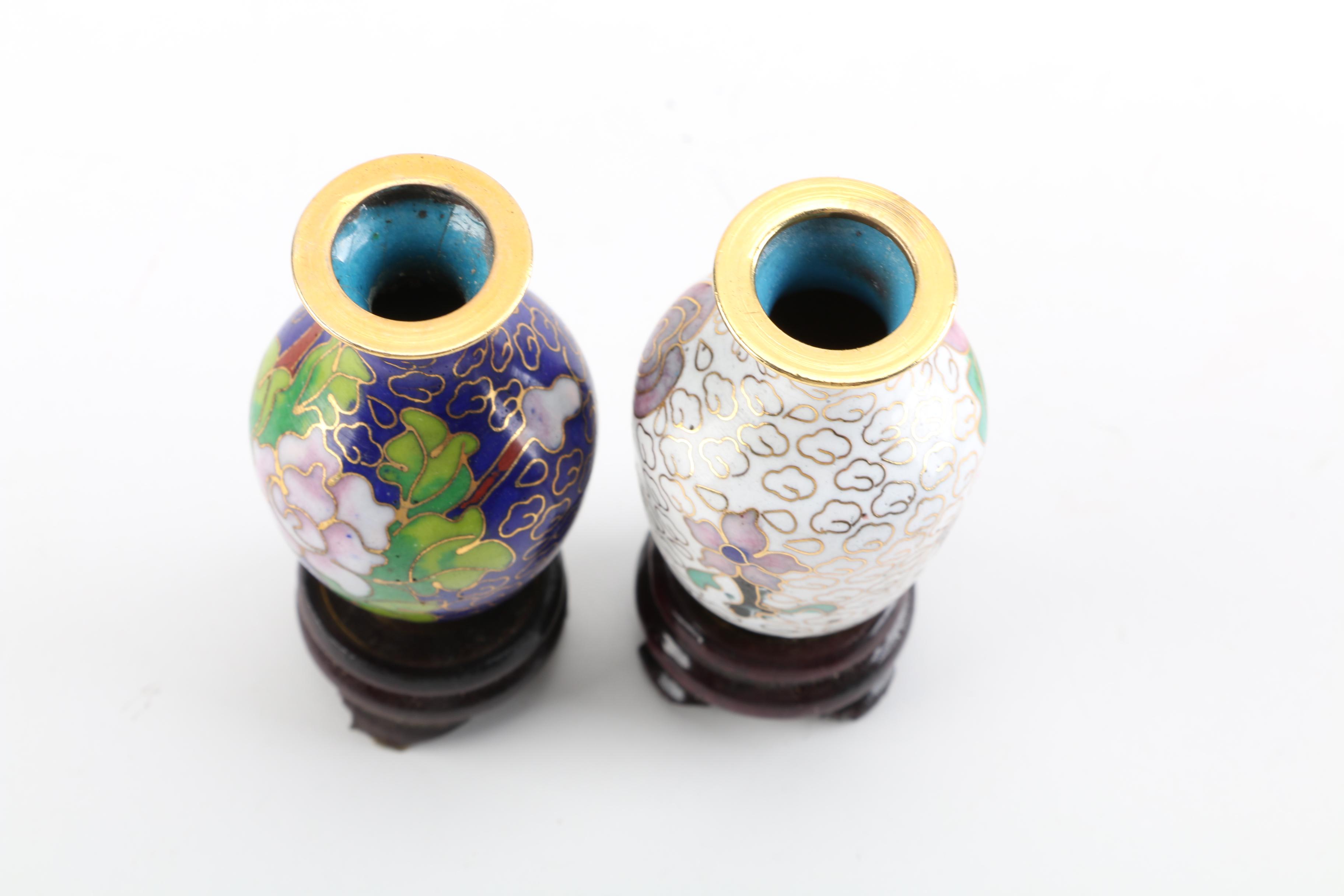 Miniature Chinese Cloisonné Vases with Stands