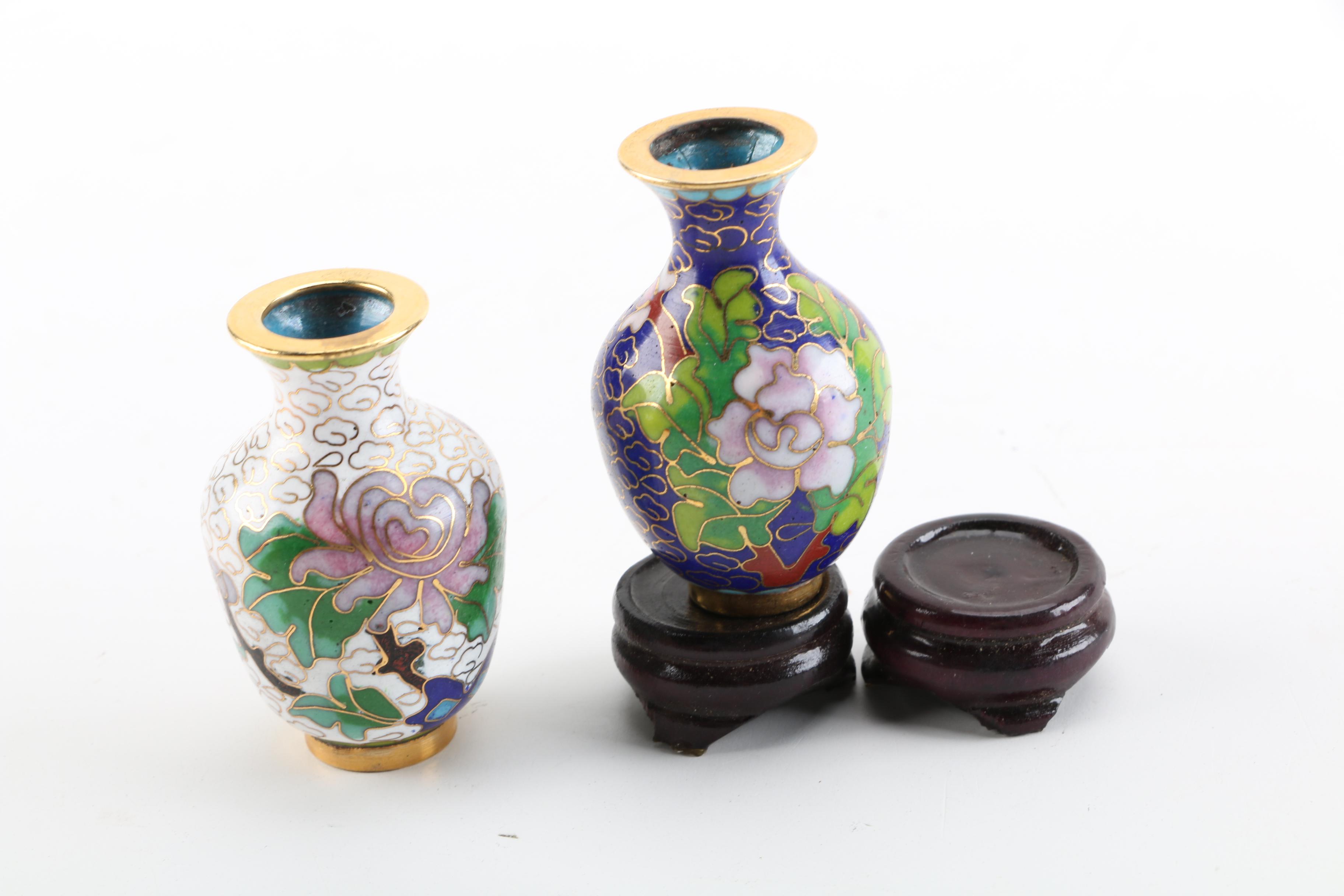 Miniature Chinese Cloisonné Vases with Stands