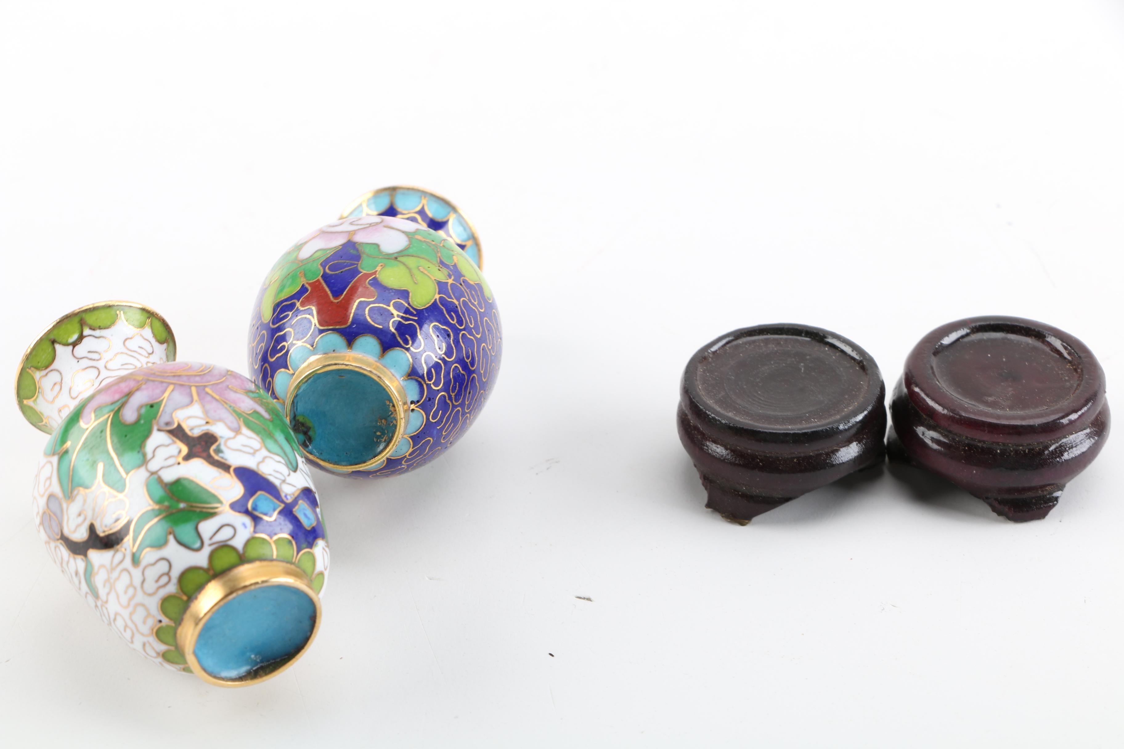 Miniature Chinese Cloisonné Vases with Stands