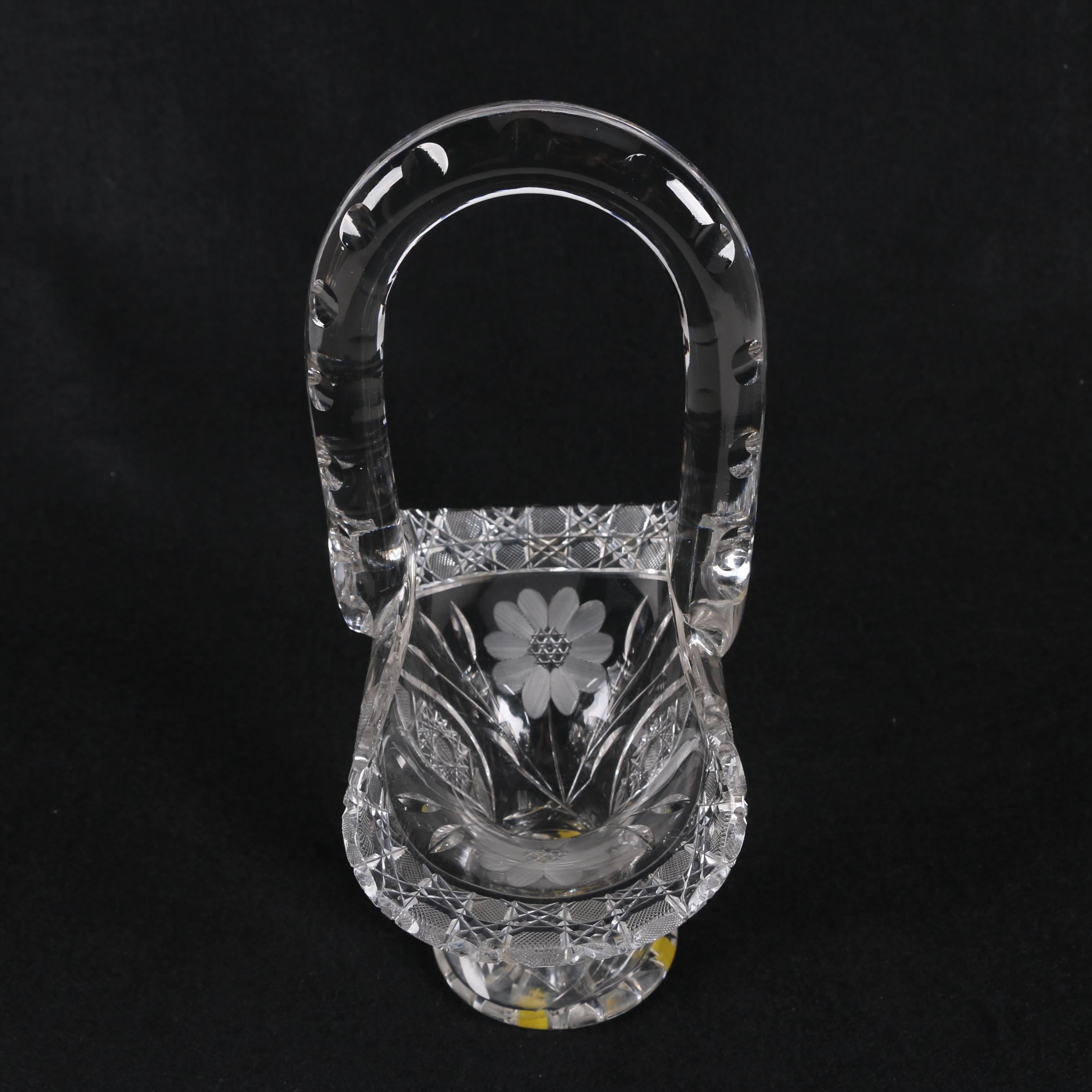 American Brilliant Period Cut Glass Floral Basket