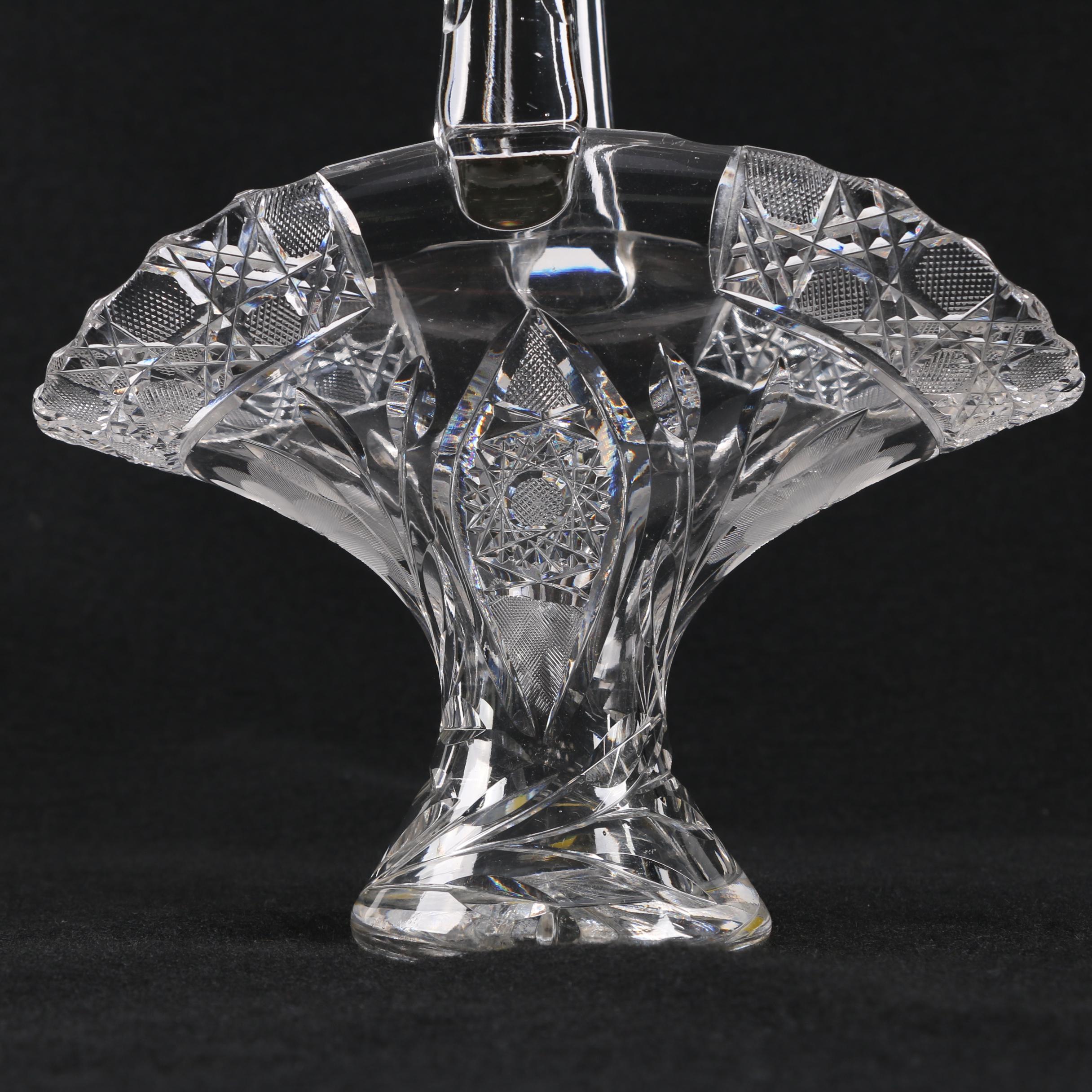 American Brilliant Period Cut Glass Floral Basket