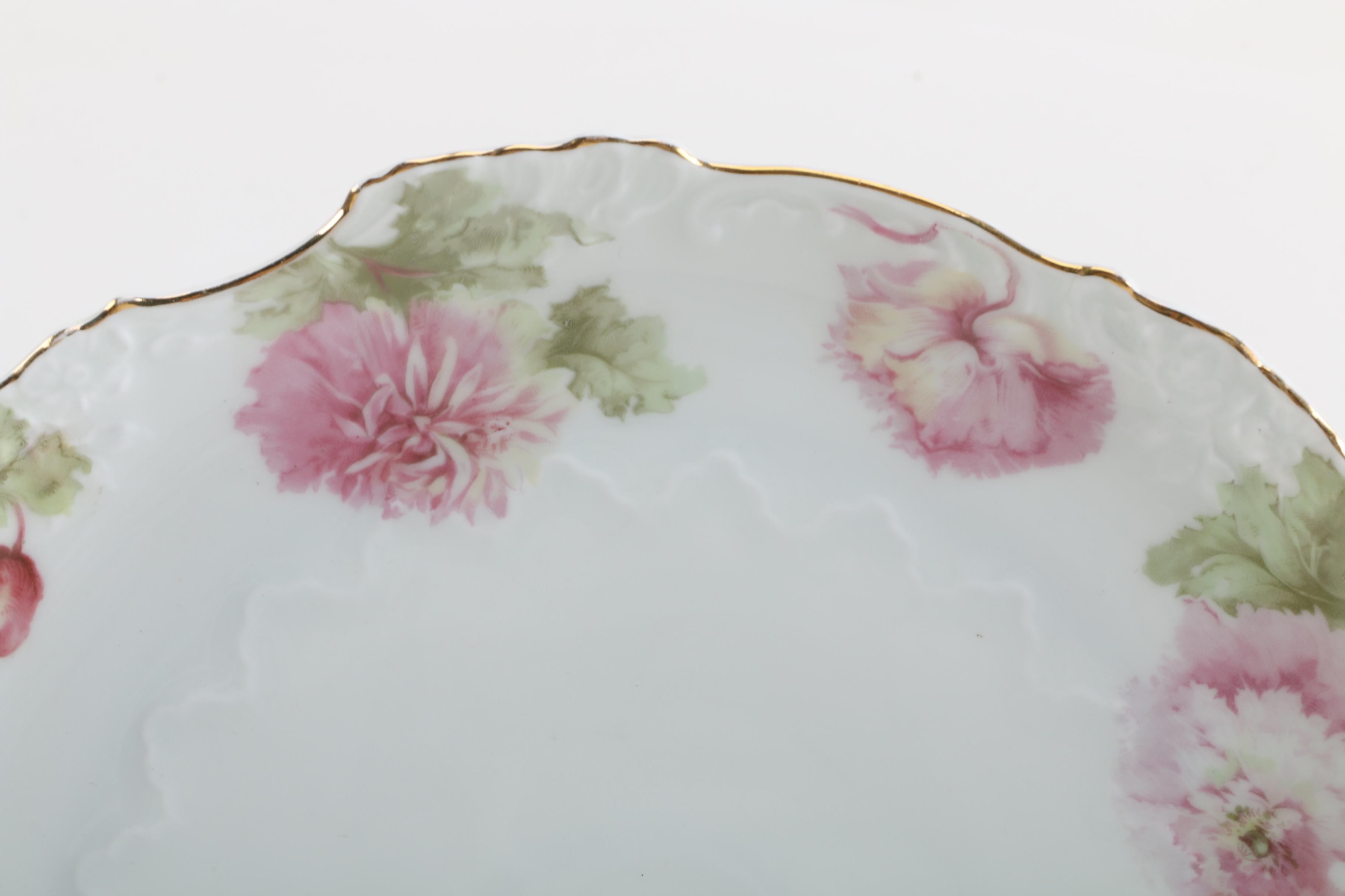 German Pink Floral Porcelain Tray
