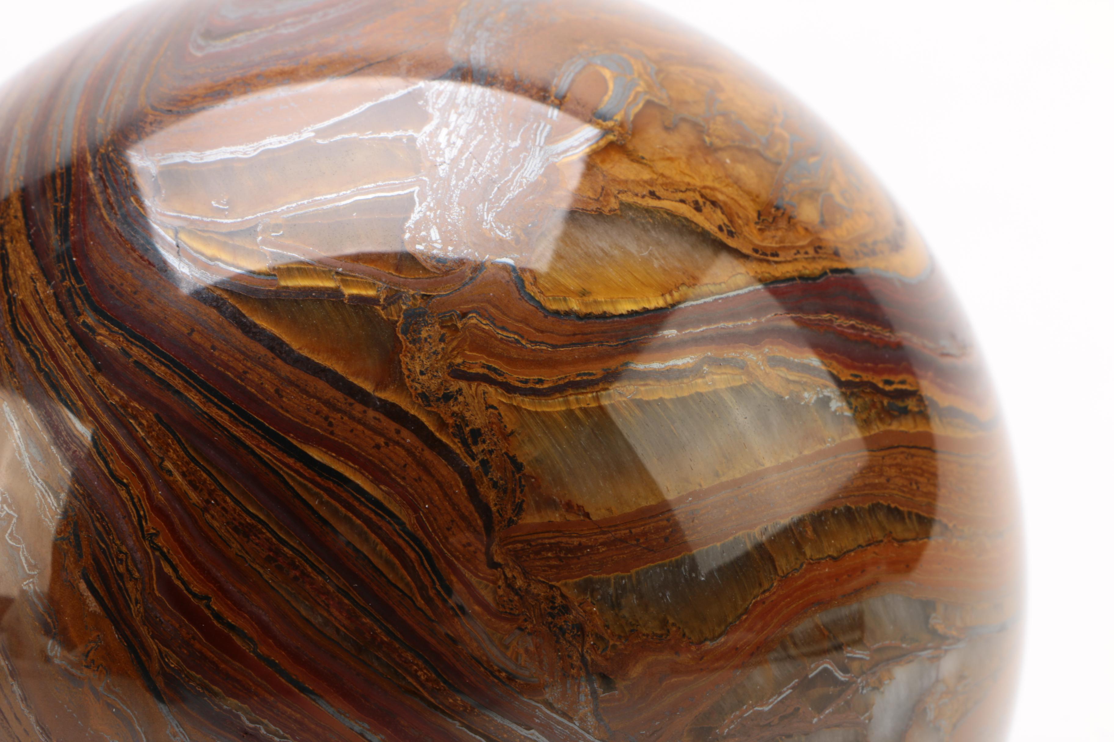 Polished Rose Quartz and Banded Iron Formation Spheres with Stands