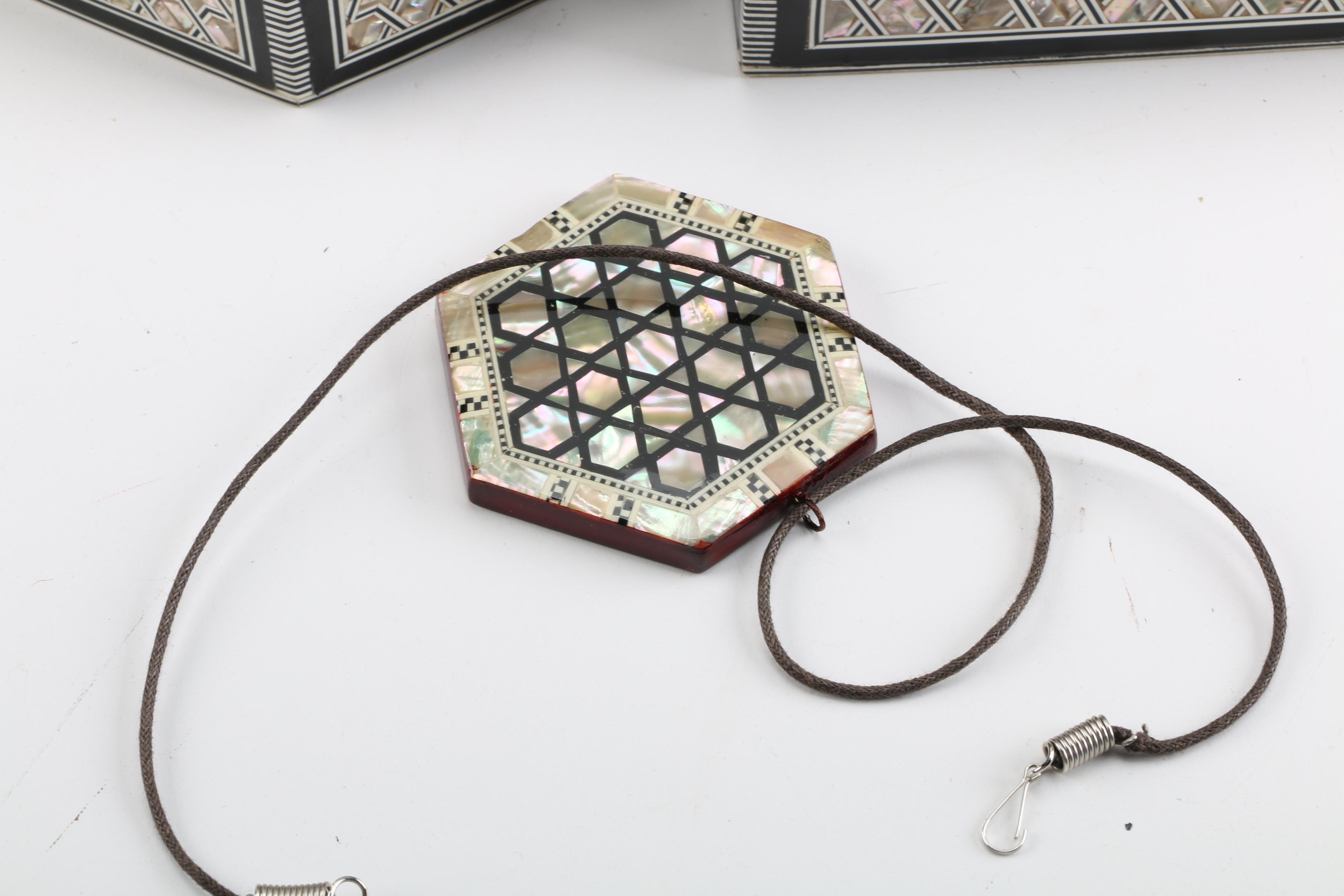 Mother of Pearl and Abalone Inlaid Jewelry Boxes and Pendant