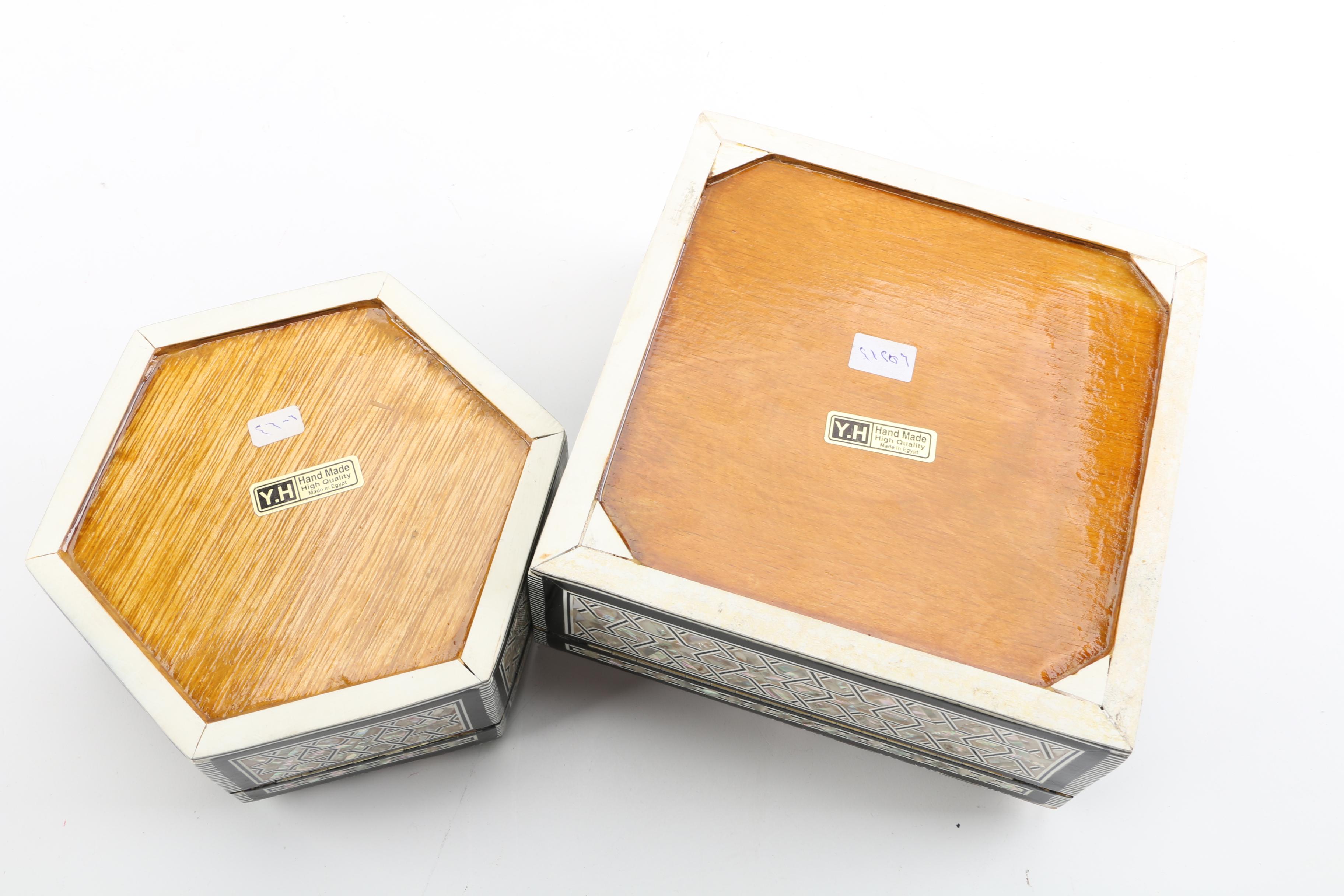 Mother of Pearl and Abalone Inlaid Jewelry Boxes and Pendant