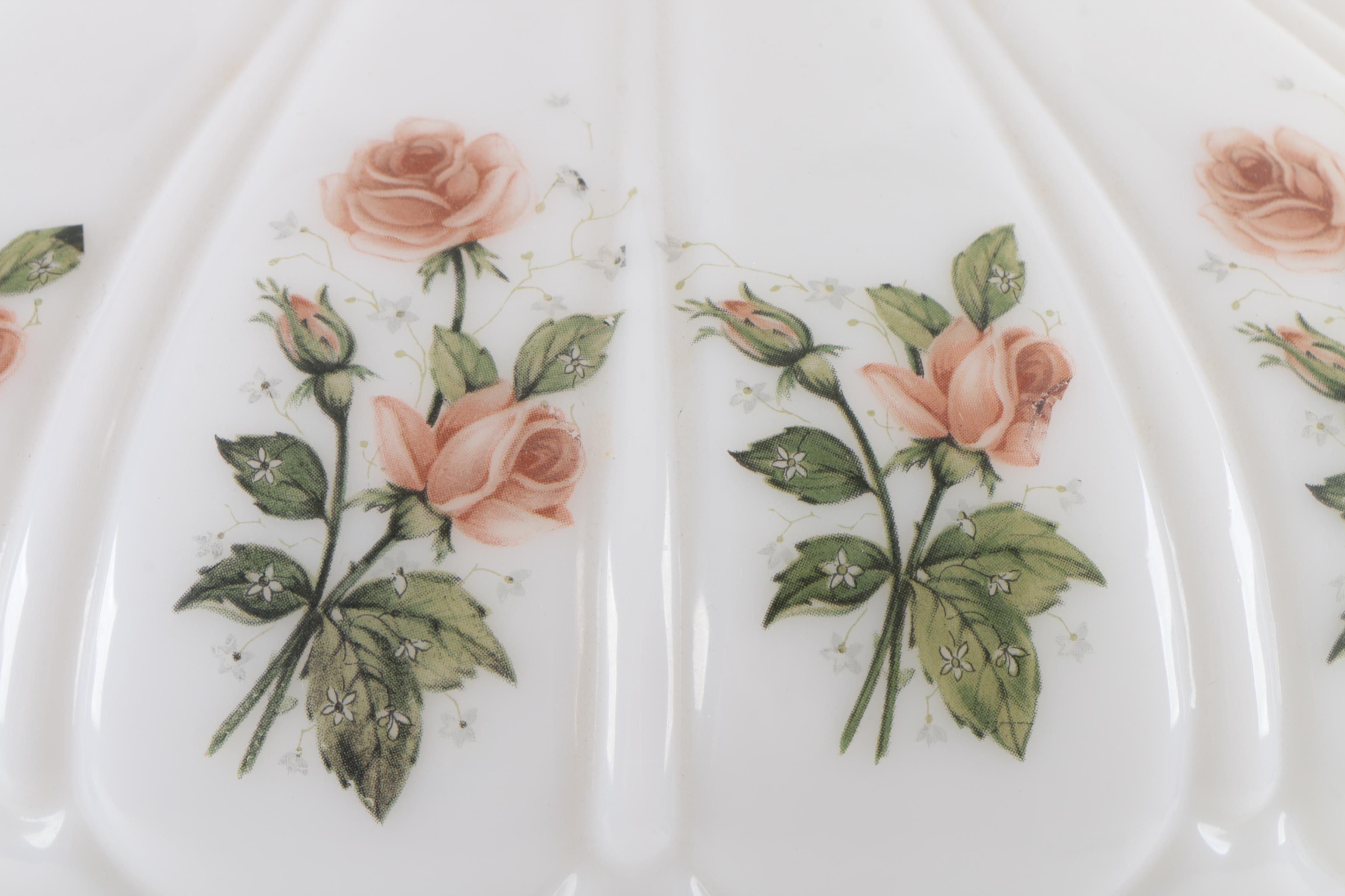 Vintage Milk Glass Printed Floral Motif Table Lamp