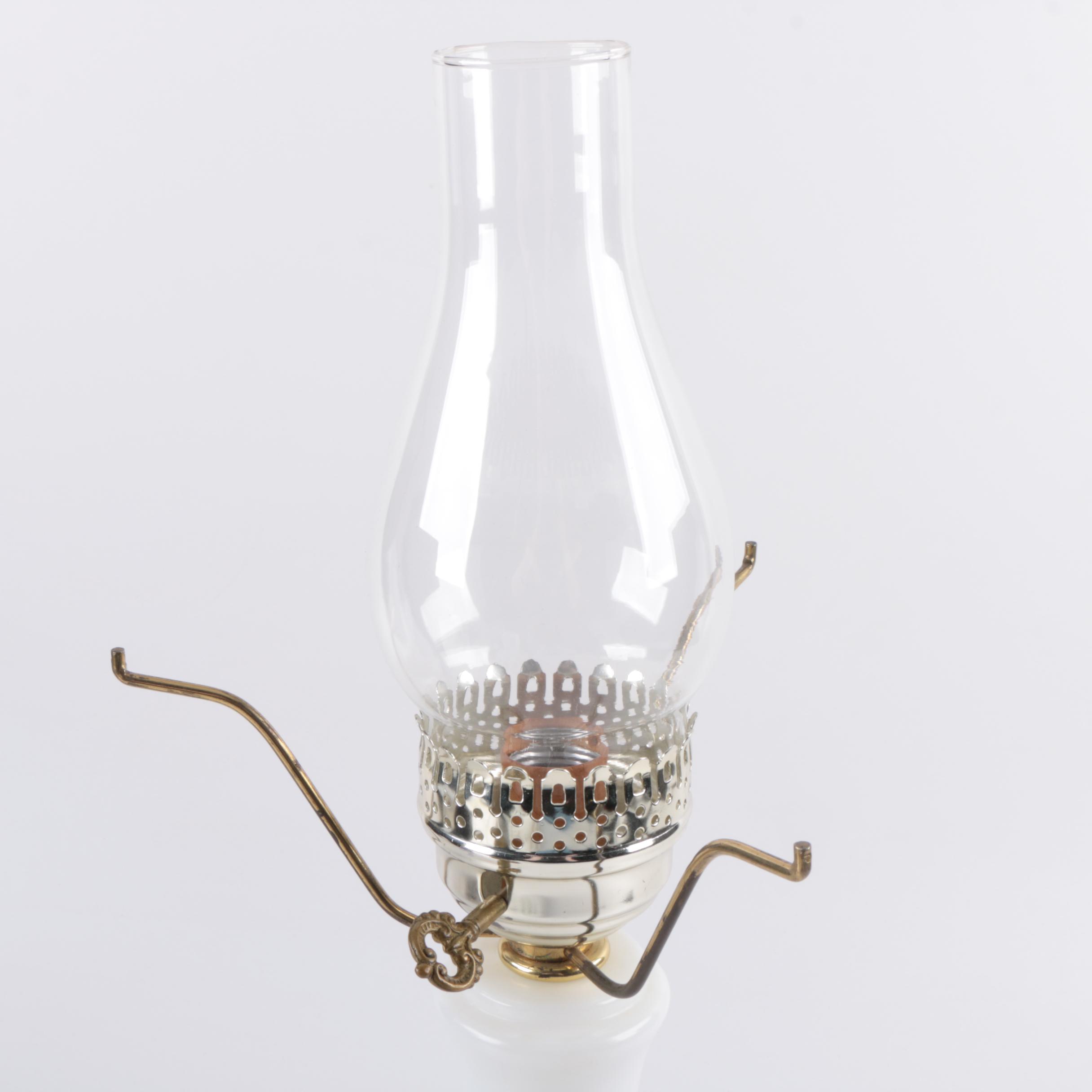 Vintage Milk Glass Printed Floral Motif Table Lamp